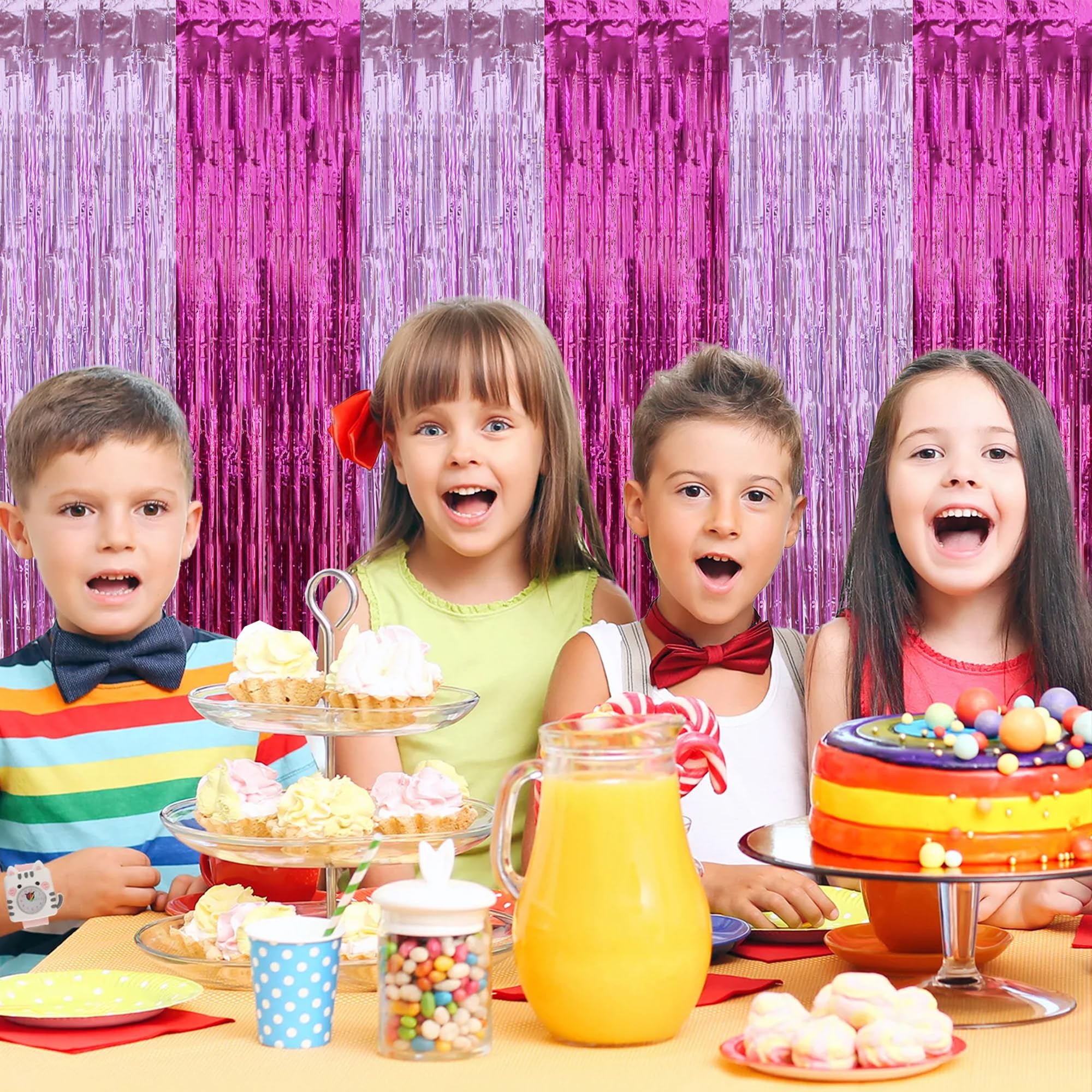 Beishida 3Pcs Hot Pink Door Streamer Colorful Hot Pink Colour Scheme Backdrop Foil Fringe Tinsel Curtains Hot Girls Mean Girls B