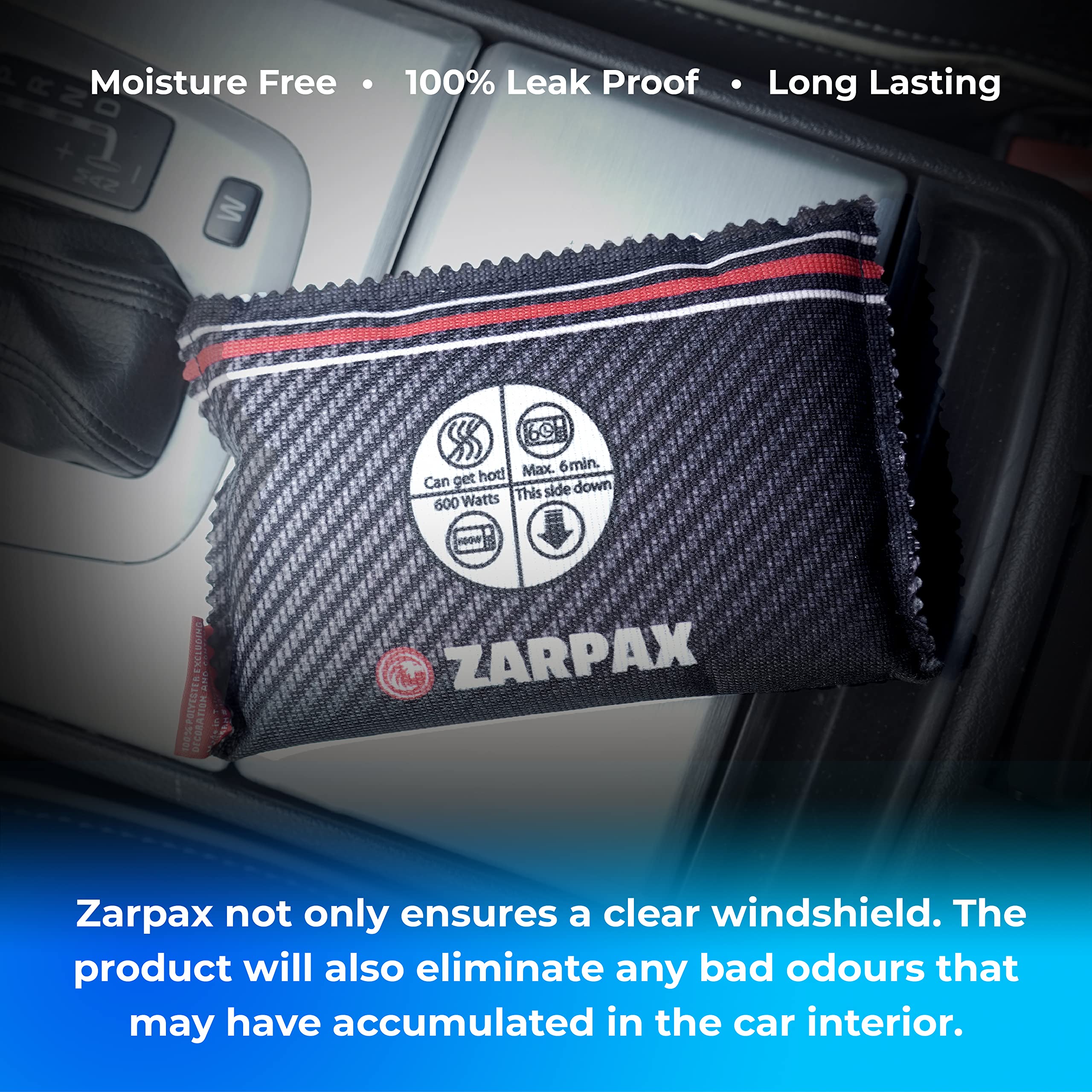 ZARPAX Car Dehumidifier Bag - 1 Pack, Dark Grey, 100% Leakproof, Reusable, Absorbs Moisture & Damp on Windscreens & Interior