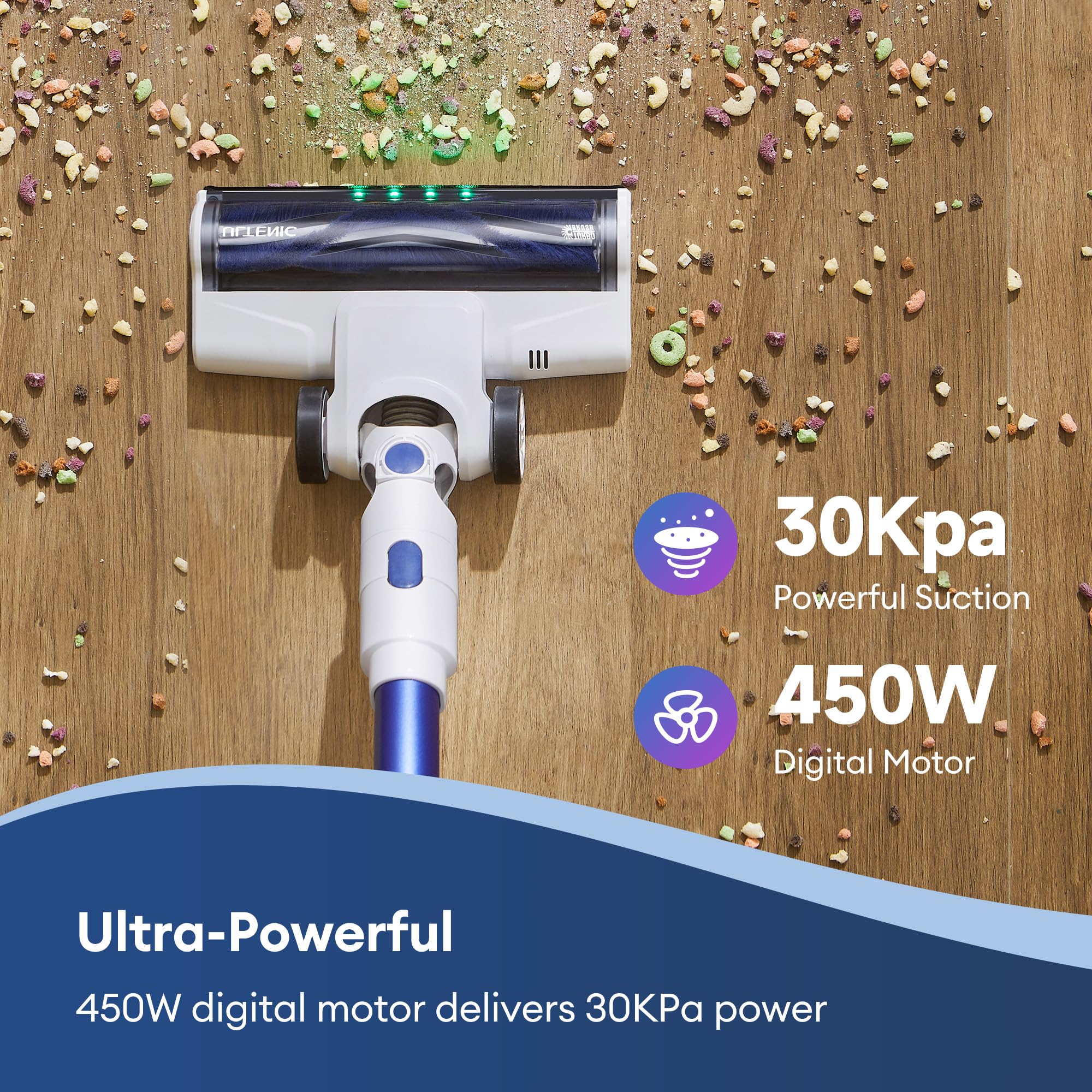 Ultenic U10 Ultra Cordless Stick Vacuum Cleaner, 450W Motor, 30Kpa Suction, Long Battery Life, Anti-Tangle Brush, 1L Dustbin Cap