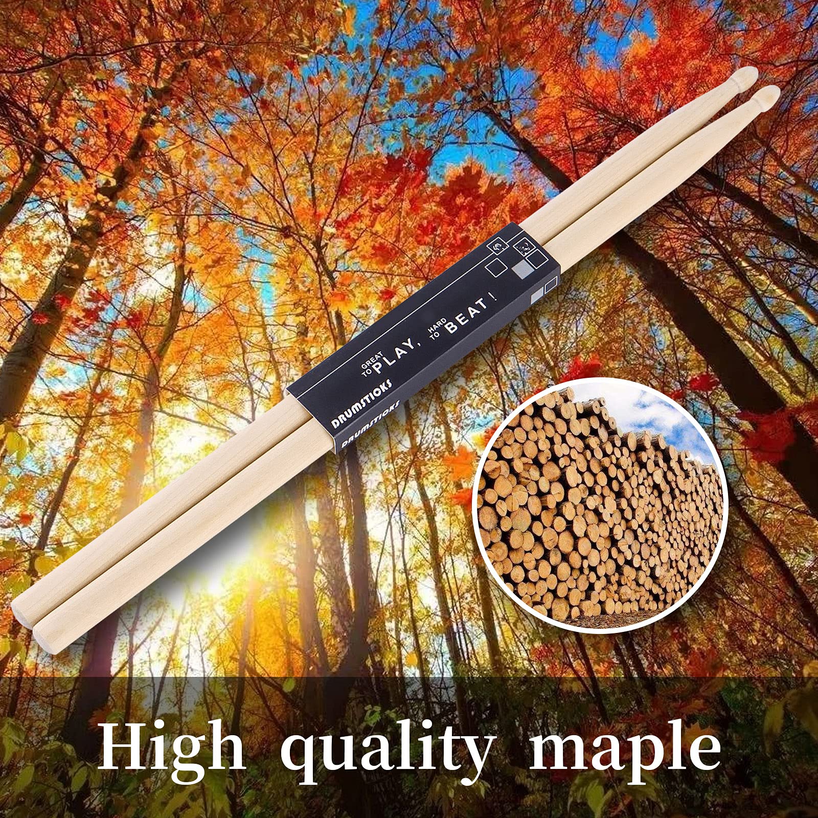Oieton 2 Pairs Drum Sticks 5A Classic Maple Wood Drumsticks Wood Tip Drumstick For Adults Kids And Beginners