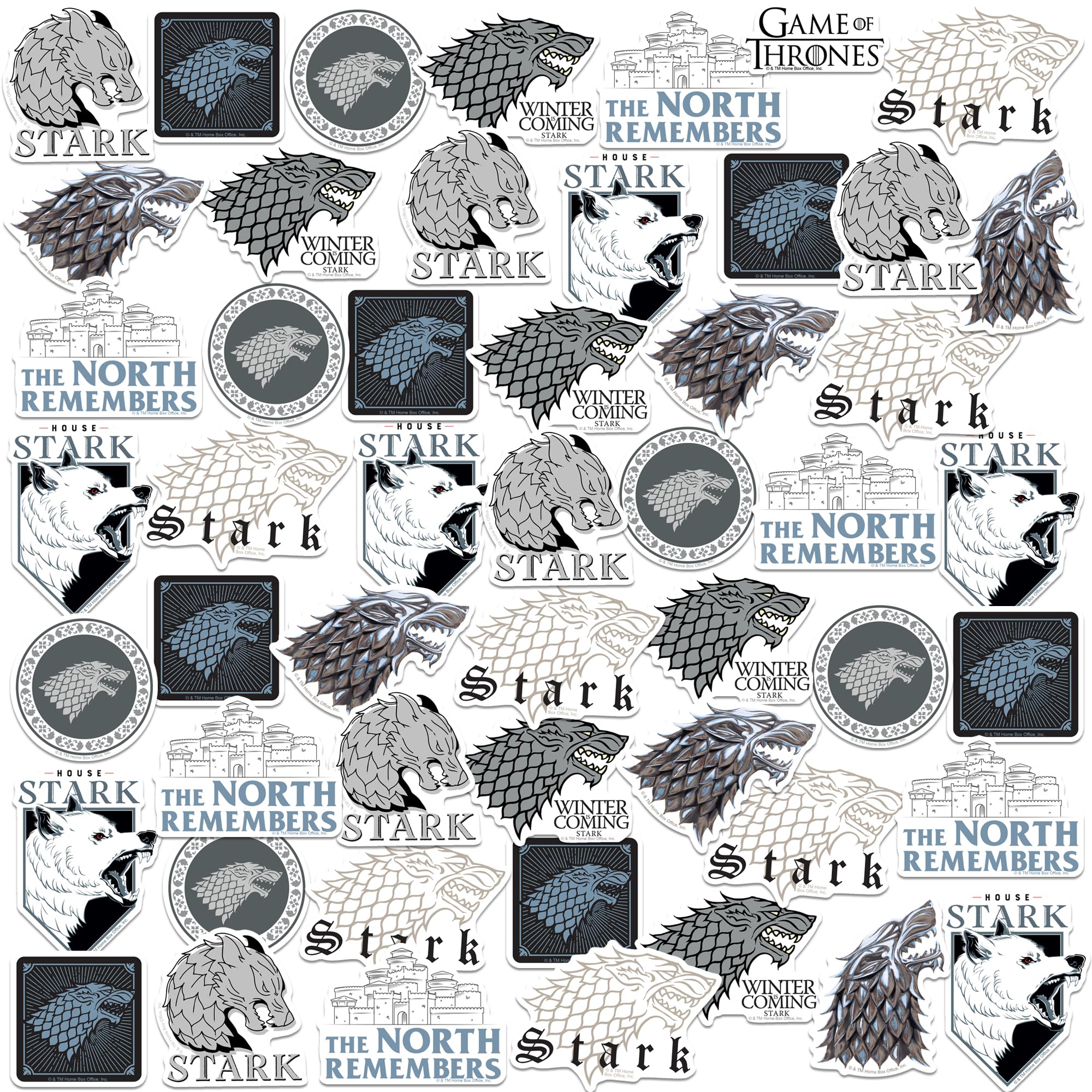Game Of Thrones House Stark 50Ct Vinyl Large Deluxe Stickers Variety Pack   Laptop, Water Bottle, Scrapbooking, Tablet, Skateboa
