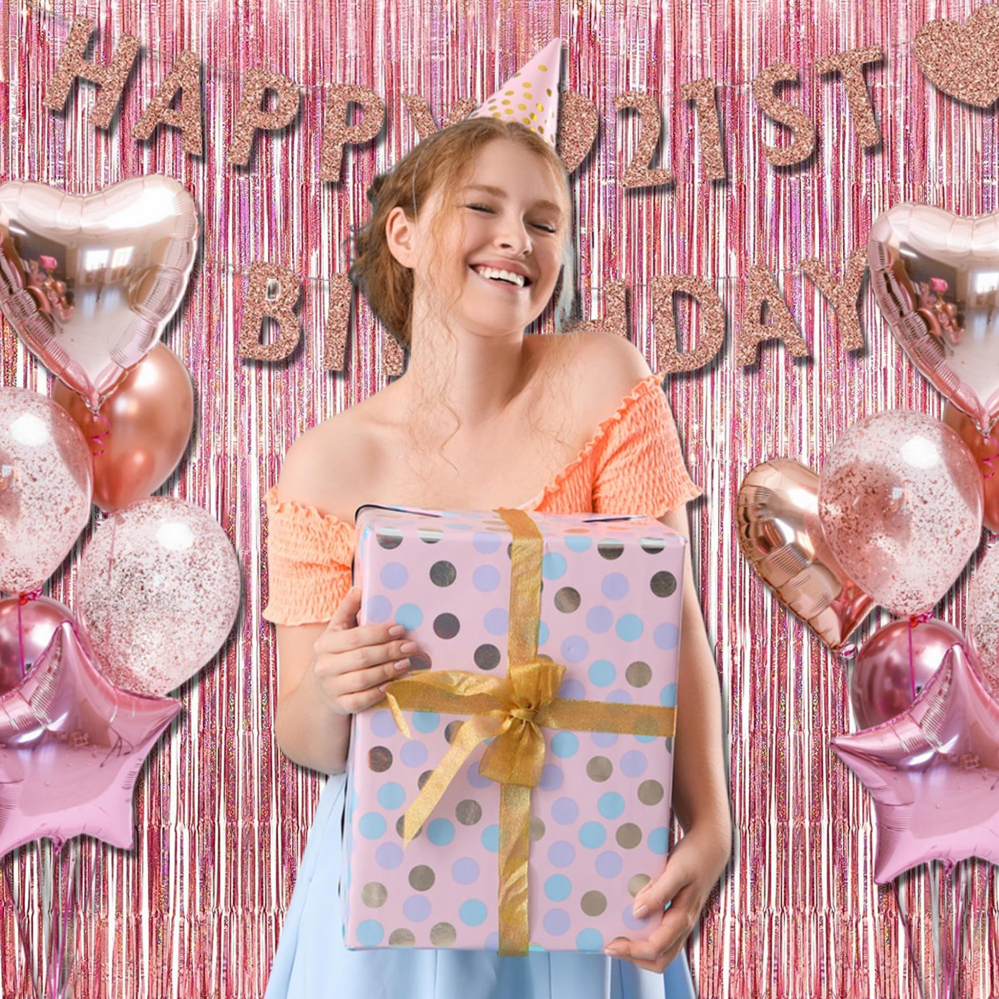 Braveshine Rose Gold Tinsel Foil Fringe Curtains   2Pcs 3.2X8.2Ft Metallic Holiday Photo Booth Backdrop Party Supplies For Birth