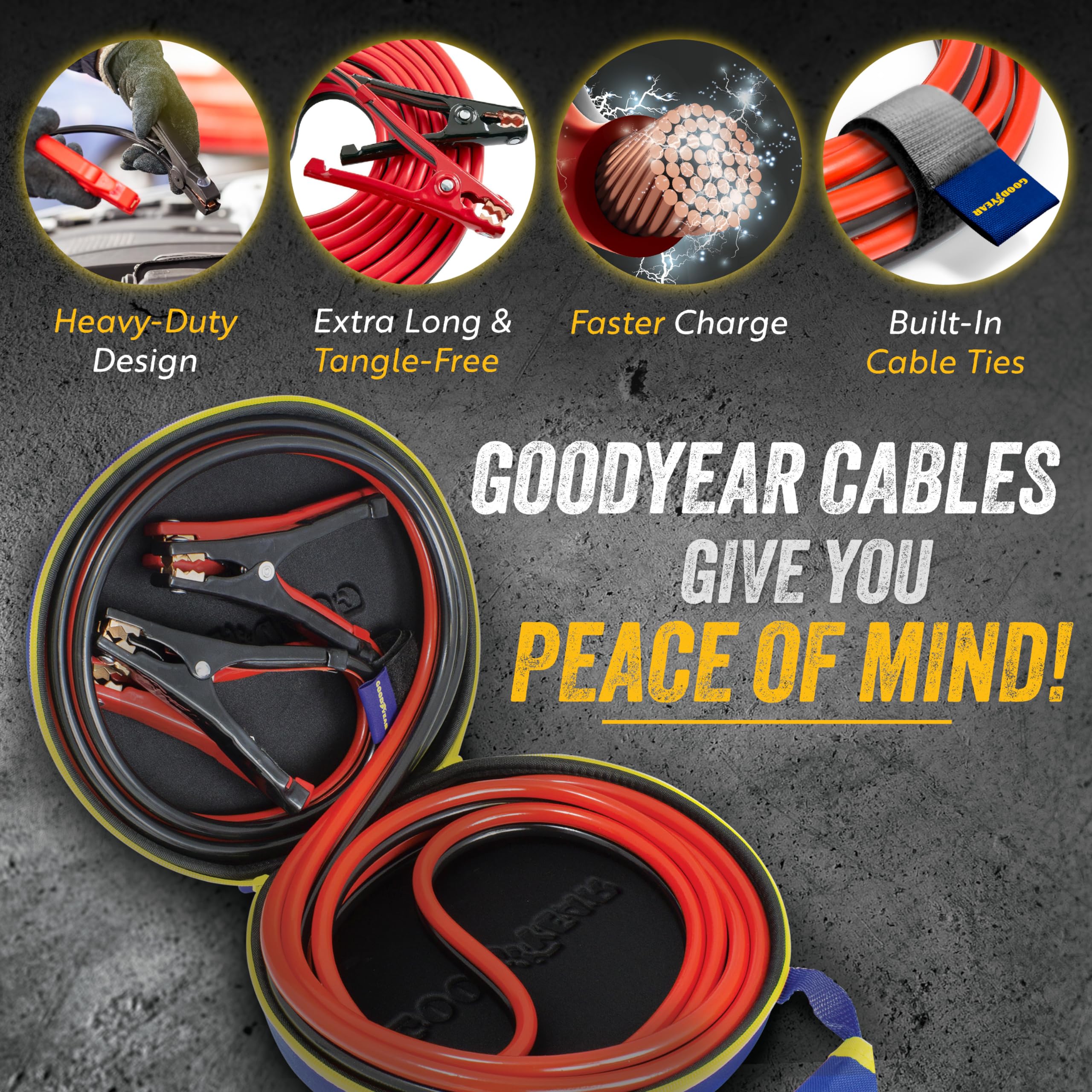 Goodyear   Ultra Reliable Car Jumper Cables With Durable Pvc Case, Emergency Roadside Assistance, Works In Every Weather [4 Gaug