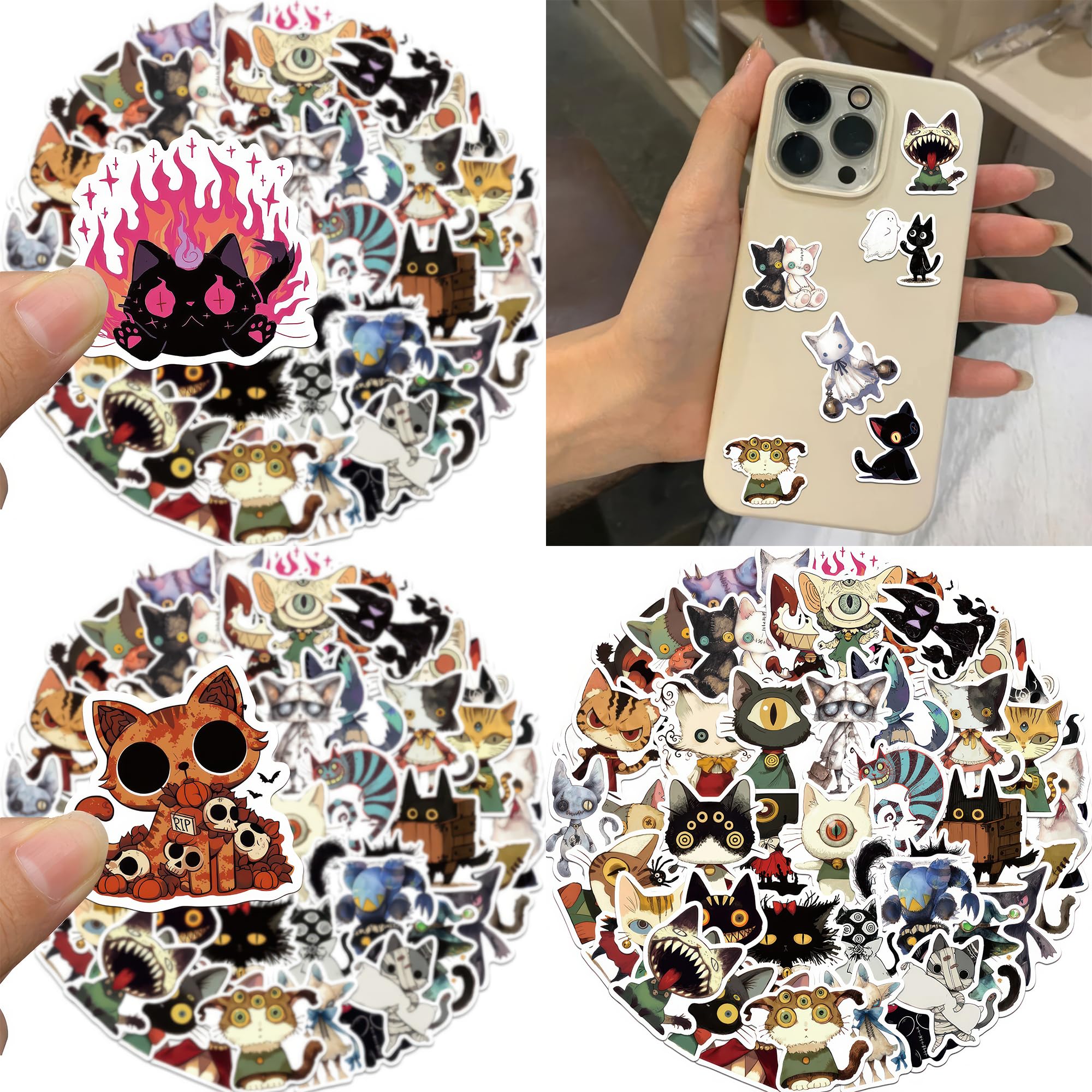 Witchy Stickers 50 Horror Stickers Black Cat Stickers For Adults Teens Gothic Cat Accessories Fairy Tale Stickers Cat Meme Stick
