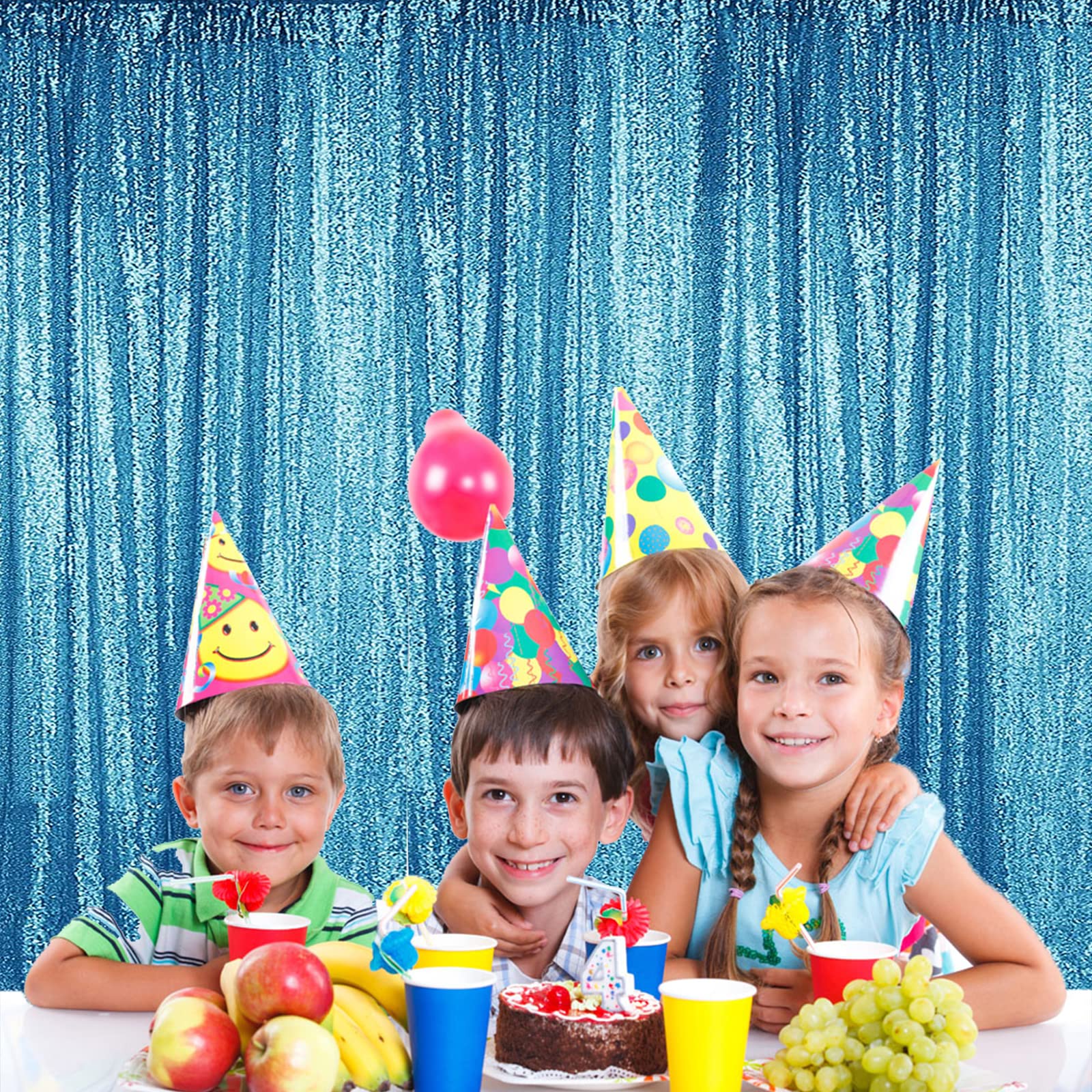 Sugargirl Turquoise Sequin Backdrop Curtain 4 Panels 2Ftx8Ft Glitter Turquoise Background Drapes Sparkle Photography Backdrop Fo