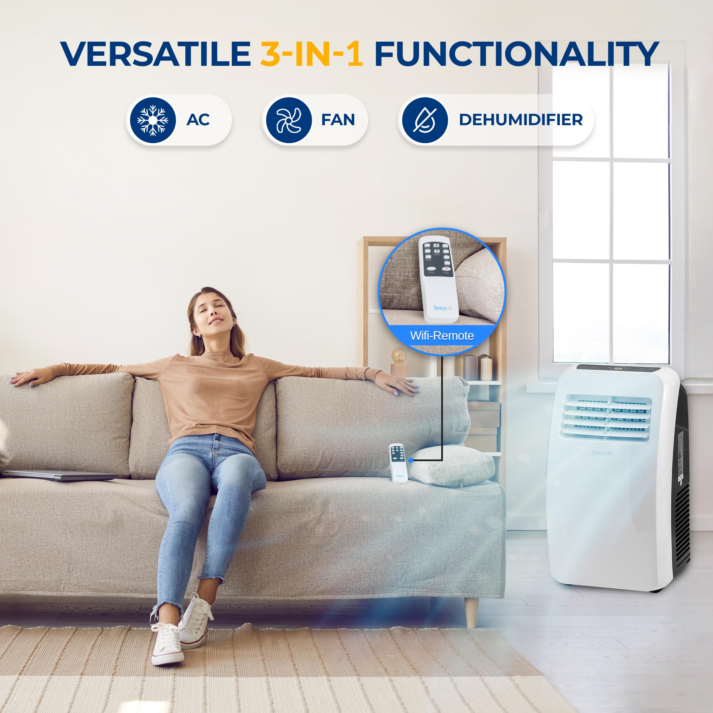 3 In 1 Portable Air Conditioner With Built In Dehumidifier Function,Fan Mode, Remote Control, Complete Window Mount Exhaust Kit