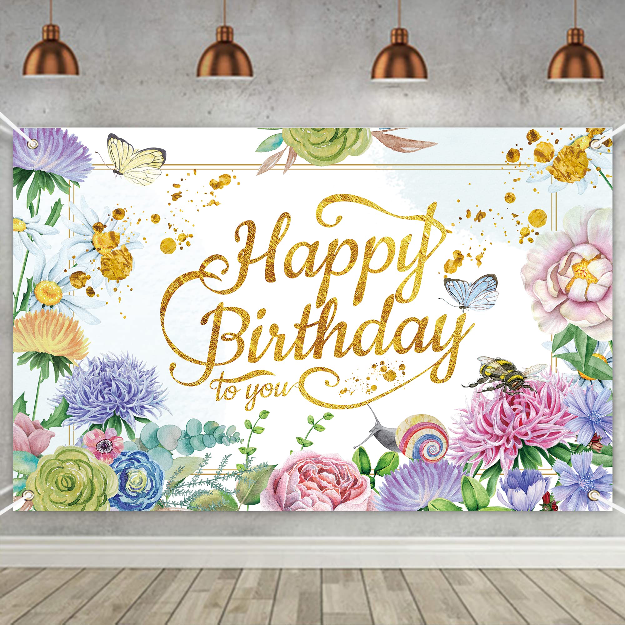 Pink Happy Birthday Backdrop Decorations For Women Birthday Party Supplies Rose Gold Floral Backdrop Sweet Flowers Photography B
