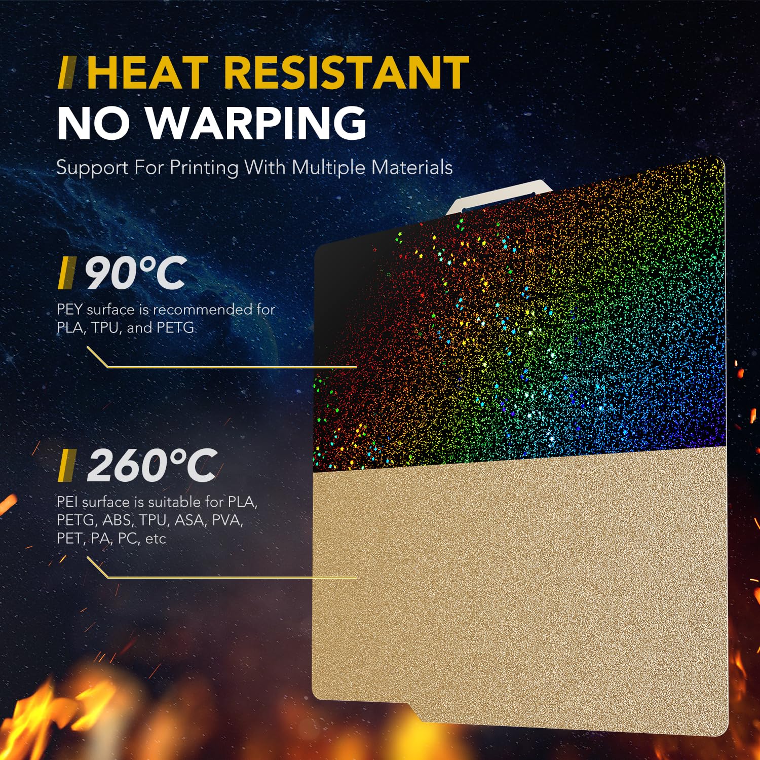 Vokelater Pey+Pei 3D Printer Build Plate Sheet For Bambu Lab X1/X1C/X1E/P1P/P1S/A1, Dual Texture With Starry Sky Pattern 257X257