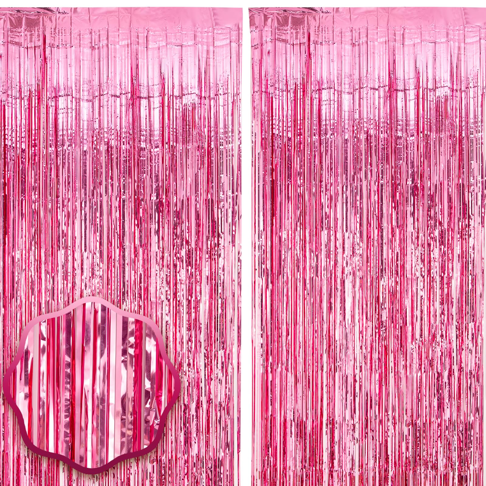 Voircoloria 2 Pack Pink Tinsel Foil Fringe Curtains, Pink Party Decorations, Metallic Tinsel Party Streamers Backdrop For Birthd