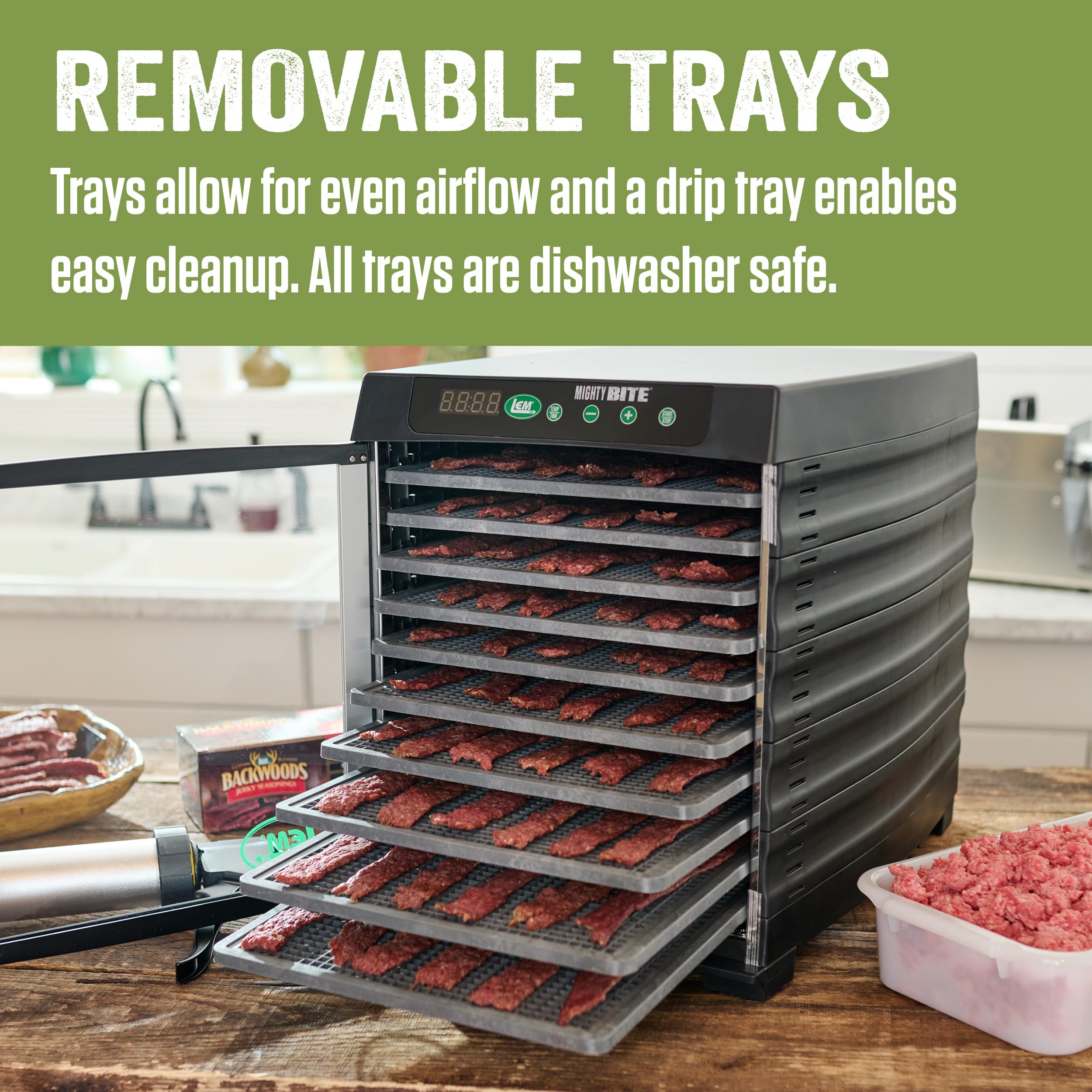 Lem Products Mightybite 10-Tray Dehydrator, Food Dehydrator For Beef Jerky, Meat, Vegetables, And Fruits, Includes Dryer Machine