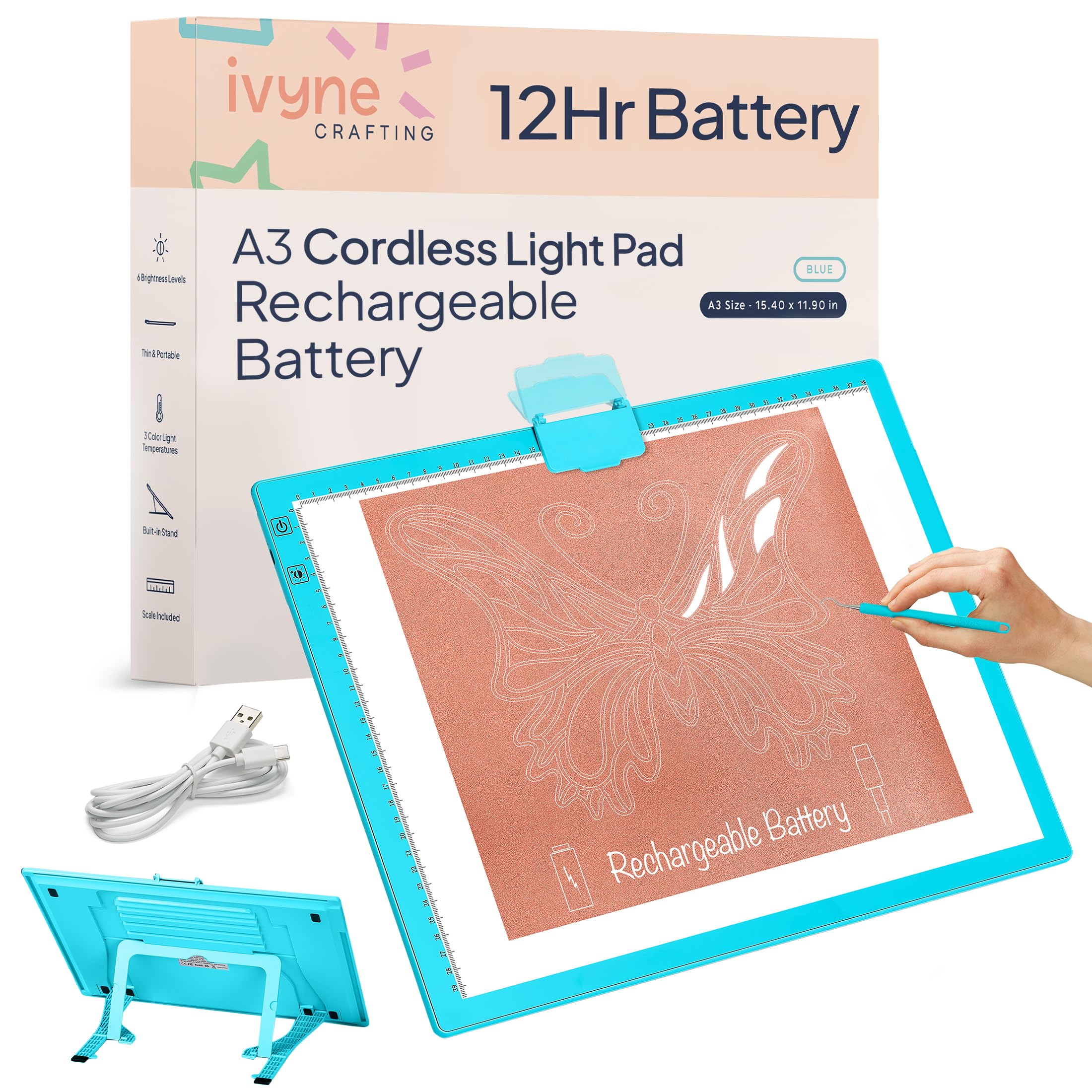 Ivyne Rechargeable A3 Light Pad For Diamond Painting   Led Light Board For Weeding & Tracing   Diamond Art Light Pad   Ultra Thi