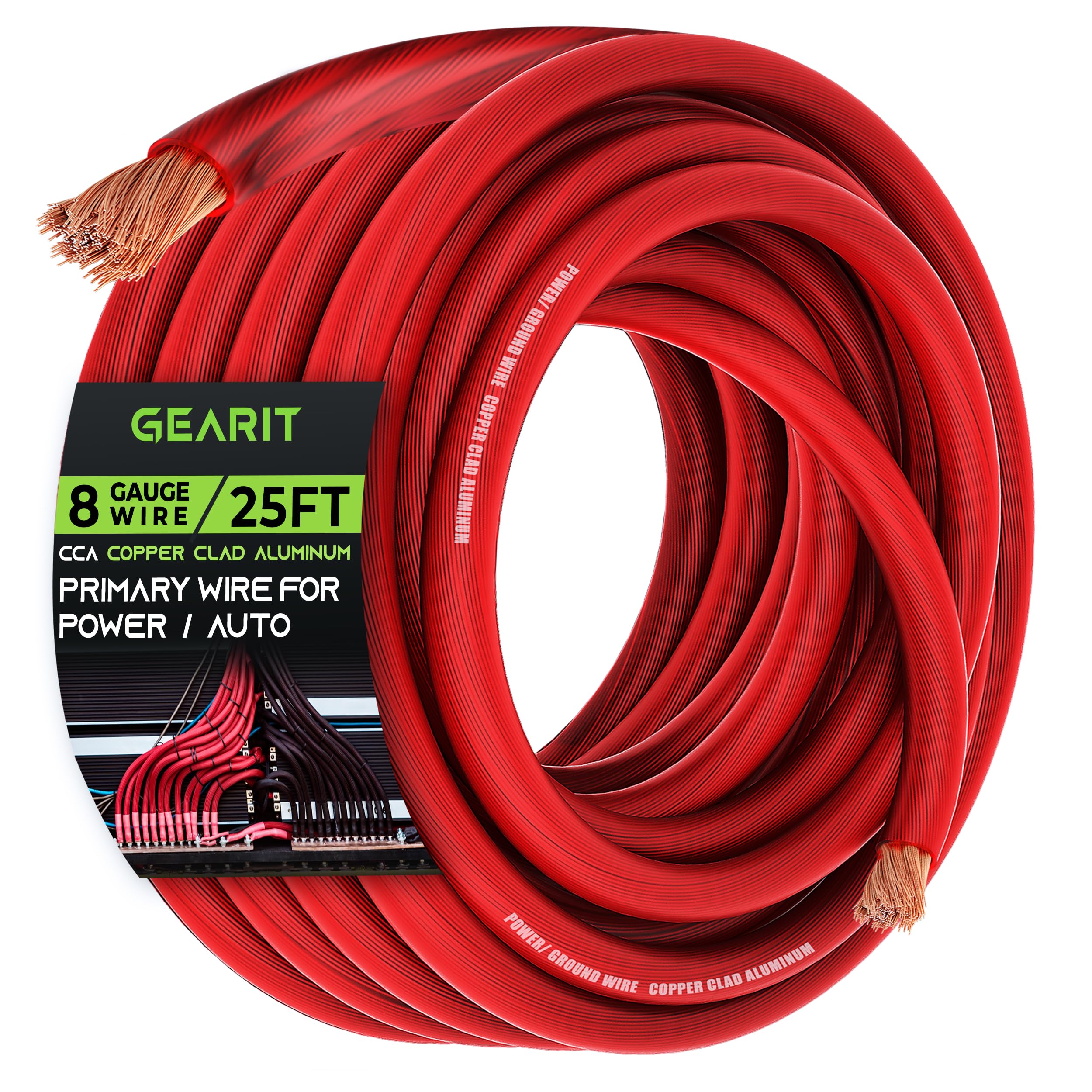 GearIT 8 Gauge Wire (25ft  Red Translucent) Copper Clad Aluminum CCA  Primary Automotive Wire Power/Ground, Battery Cable, Car
