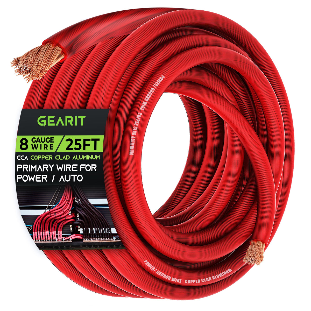 Gearit 8 Gauge Wire (25Ft   Red Translucent) Copper Clad Aluminum Cca   Primary Automotive Wire Power/Ground, Battery Cable, Car