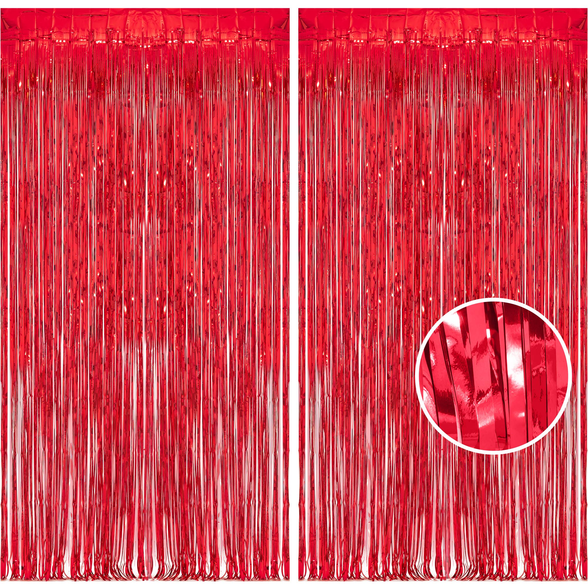 Foil Fringe Curtain Christmas Party Decorations - Red Metallic Tinsel Photo Booth Backdrop Party Steamers Curtains for Christmas