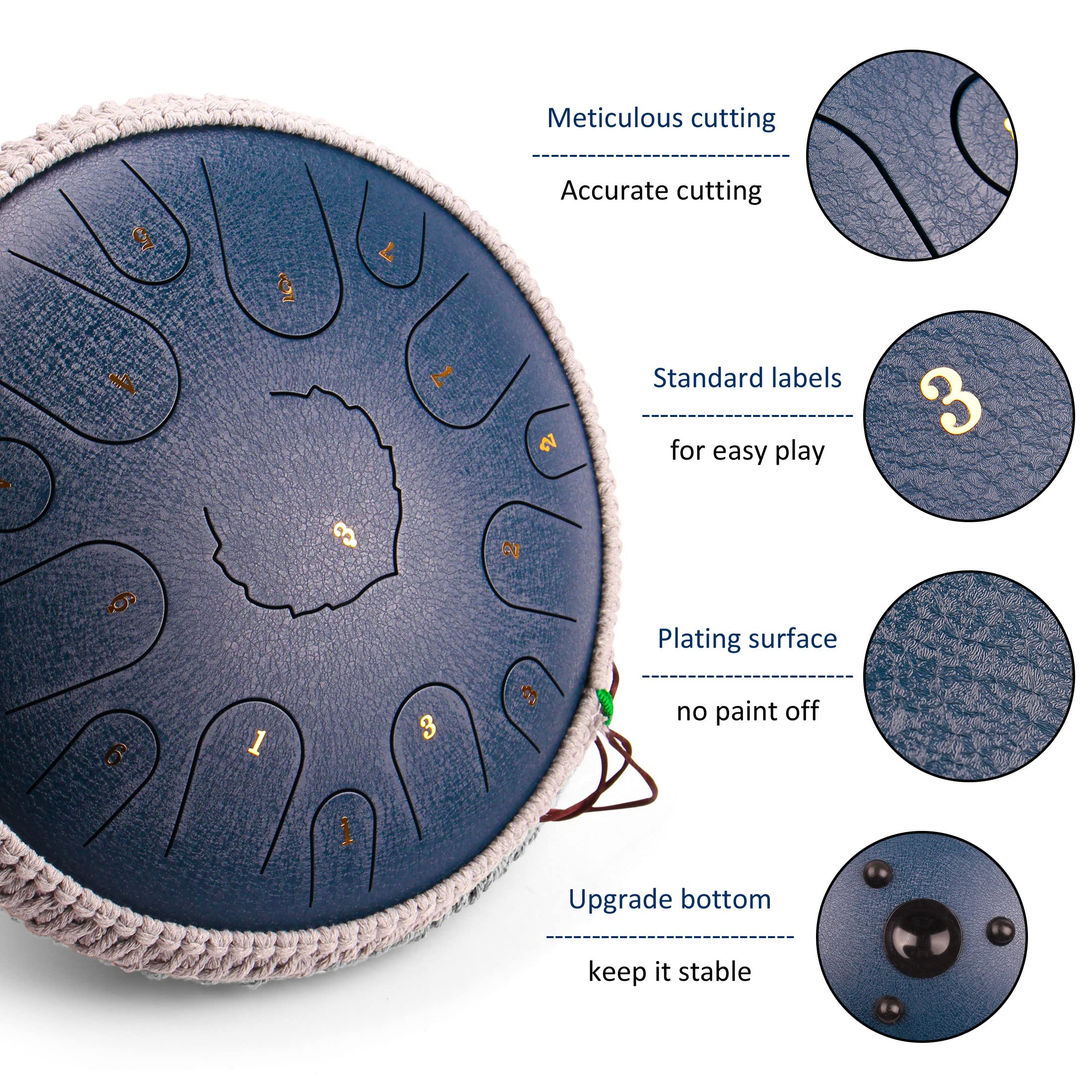 Steel Tongue Drum,15 Notes 14 Inch D-Key Handpan Percussion Instrument,For Meditation, Decompression, Music And Gift