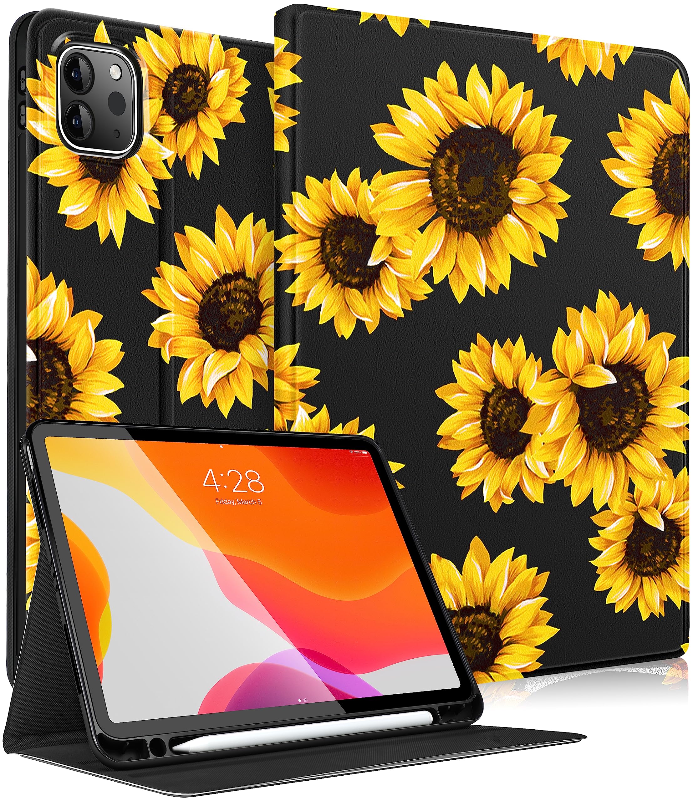 Uppuppy For Ipad Air 11 Inch Case, Air 5Th/4Th Generation 10.9, Pro 11'' Case Cute Kids Women Girls Folio Sunflower With Apple P