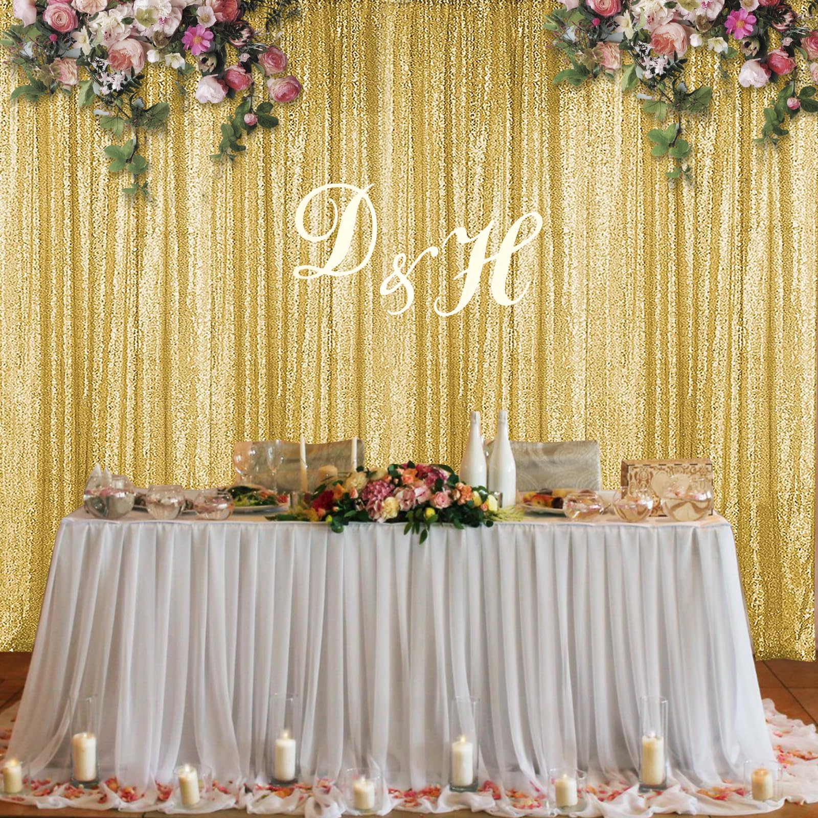 Sugargirl Gold Sequin Backdrop Curtain 4 Panels 2Ftx8Ft Glitter Gold Background Drapes Sparkle Photography Backdrop For Party We