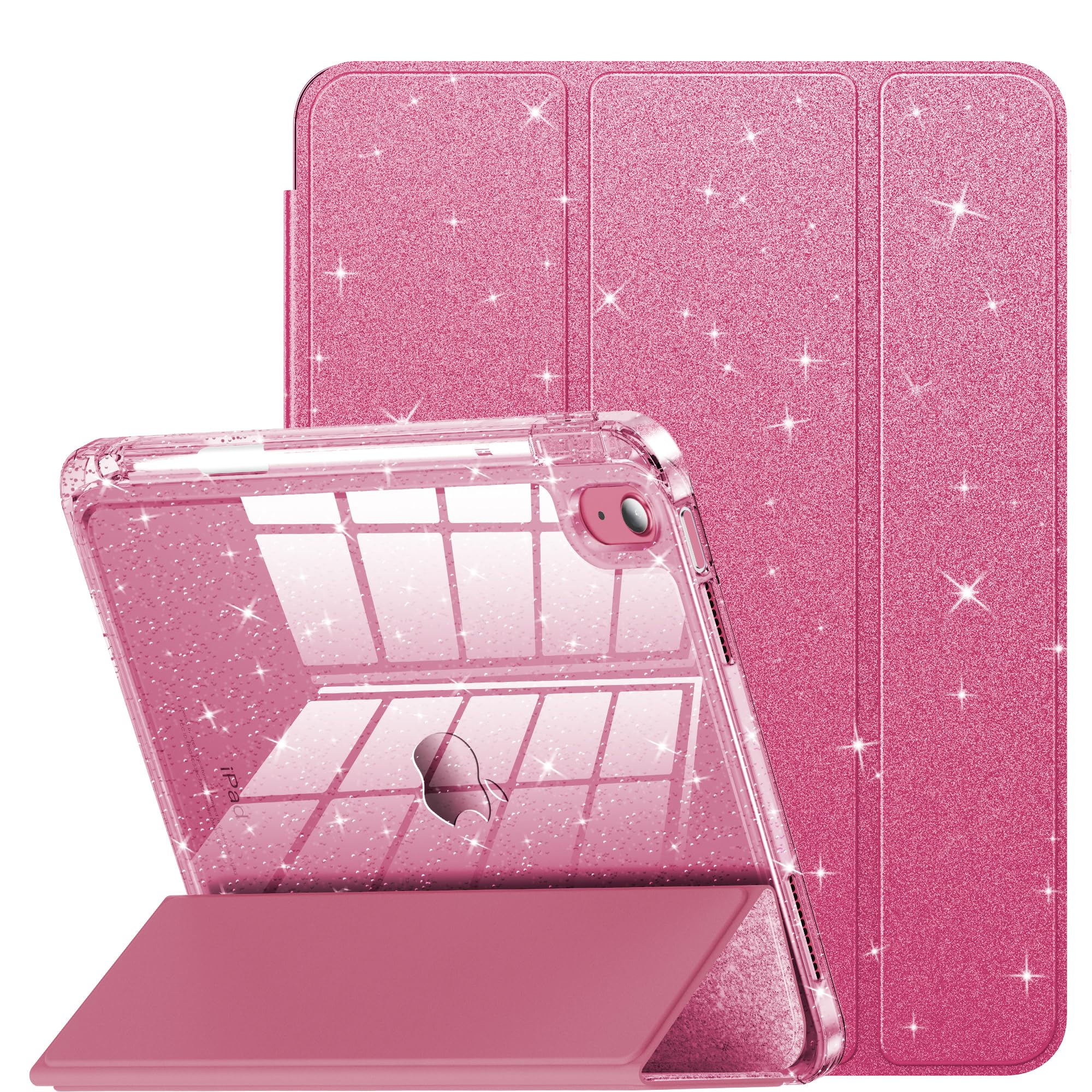 Infiland Case For Ipad A16 11 Inch 11Th Generation, Ipad 10Th Generation Case 10.9 Inch For Kids, Girls, Cute Glitter Cover With Sparkly Crystal Clear Back, Pencil Holder, Rose Pink