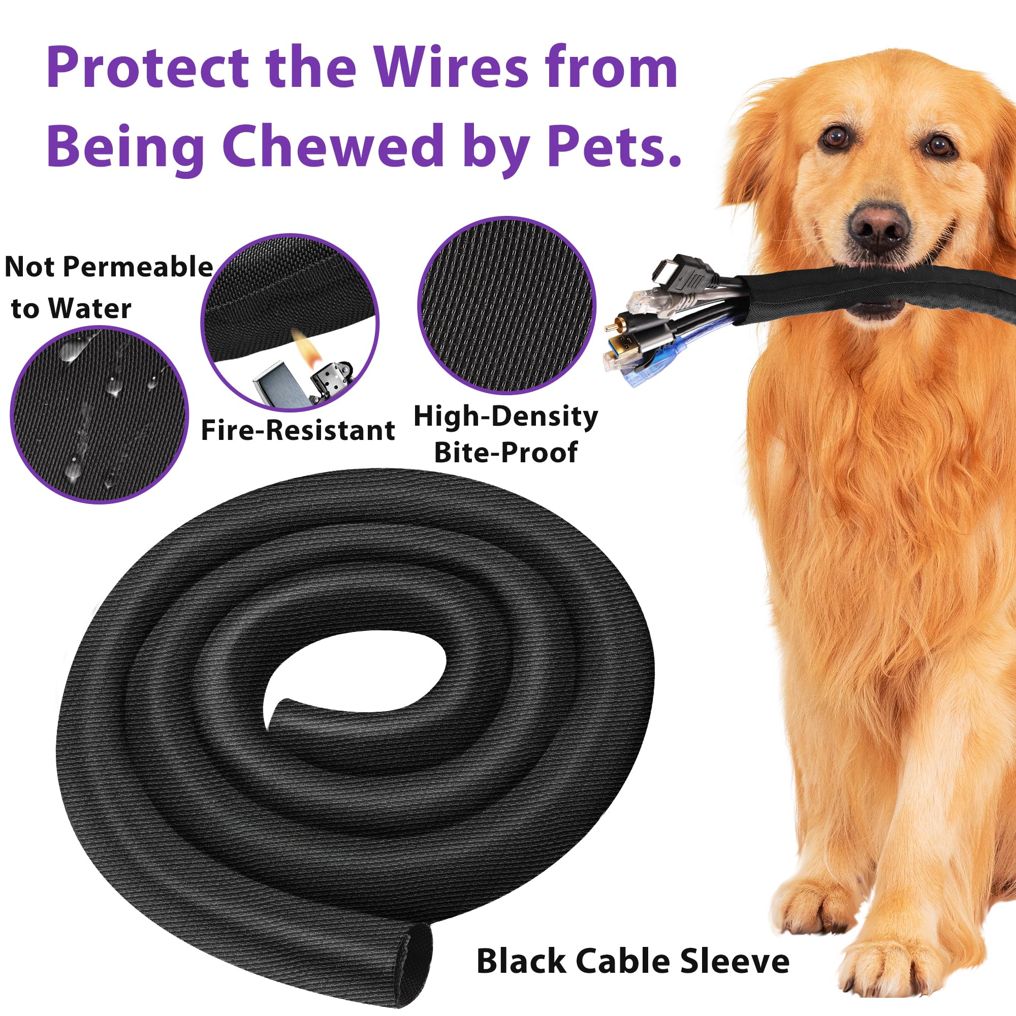 2Pack 5Ft   1Inch Pet Cord Protector Chew Proof, Yclyc Flexible Wire Loom Tubing Cable Sleeve, Black Easy Install Cable Organize