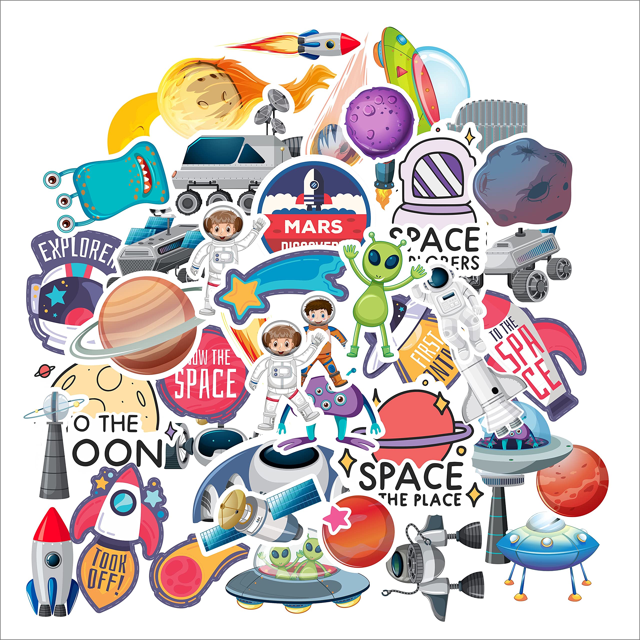 IberryS 50 Pcs Space Themed Stickers For Laptop Mobile Phones Computer Bicycle Luggage Scrapbooks Gadgets Waterproof Vinyl Stic