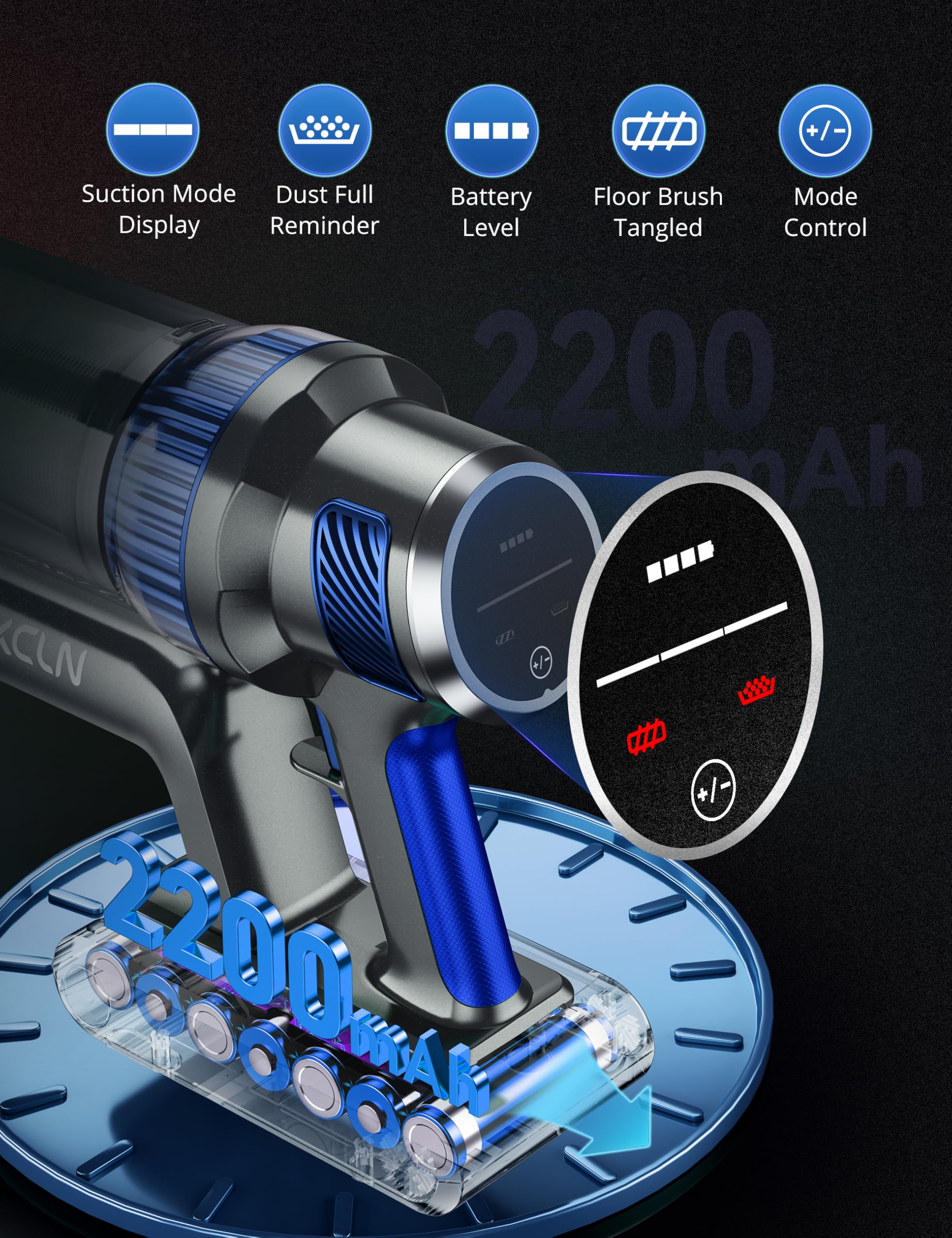 Qikcln Cordless Vacuum Cleaner   250W/30Kpa Powerful Stick Vacuum With Charging Dock, Max 40Mins Runtime, 3 Modes, Smart Led Dis