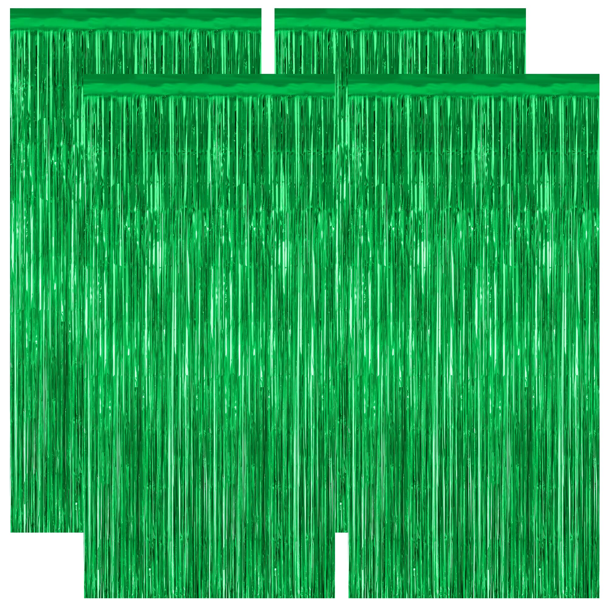 4 Pack Green Streamers, 3.28 FT x 7.05 FT Birthday Tinsel Backdrop, Metallic Green Foil Fringe Curtains Photo Booth Backdrop, Gr