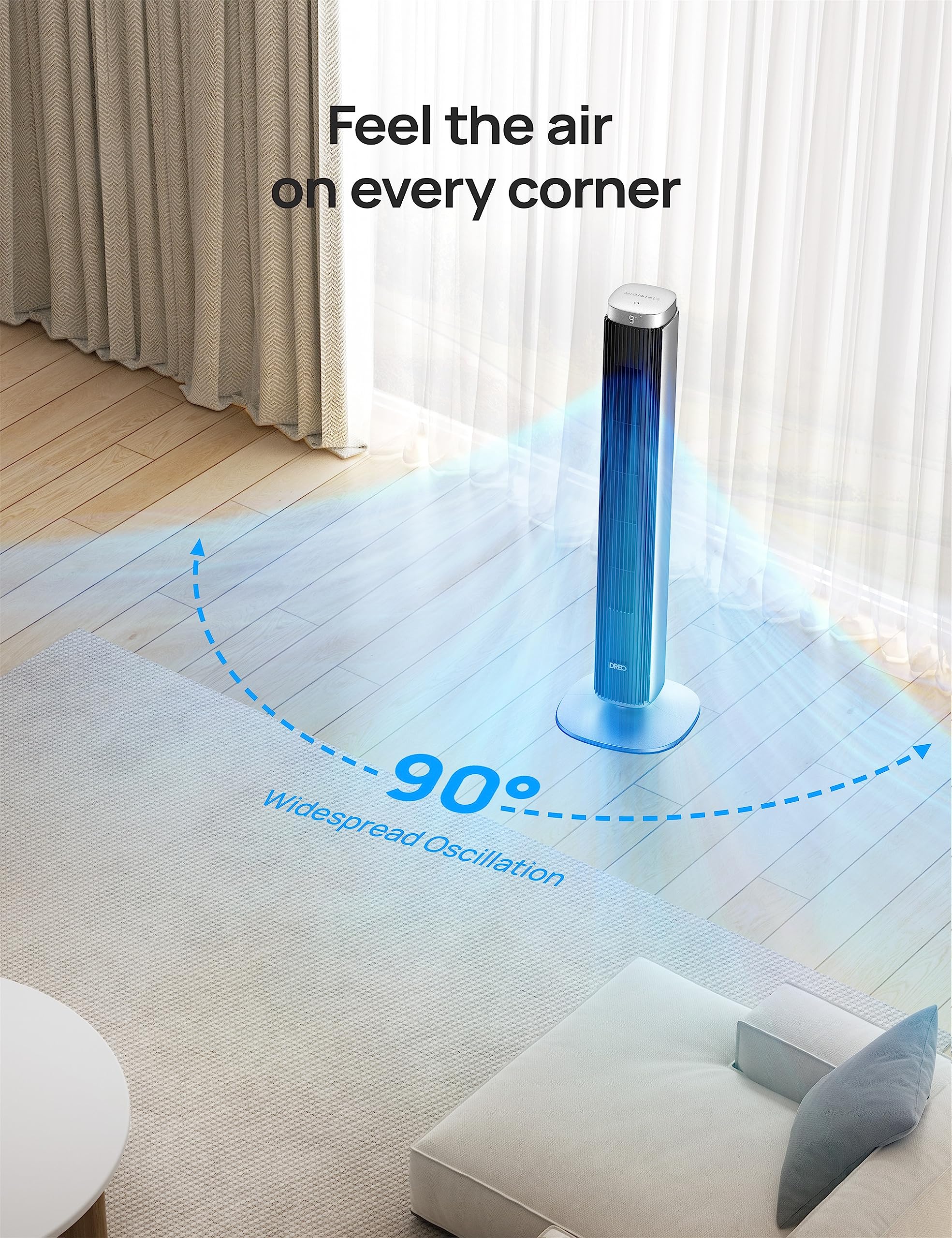 Dreo Tower Fan For Bedroom, Smart Bladeless Fan With 12 Speeds 4 Modes Dc Motor, 27Ft/S Velocity, 90 Oscillating, 12H Timer, 42'