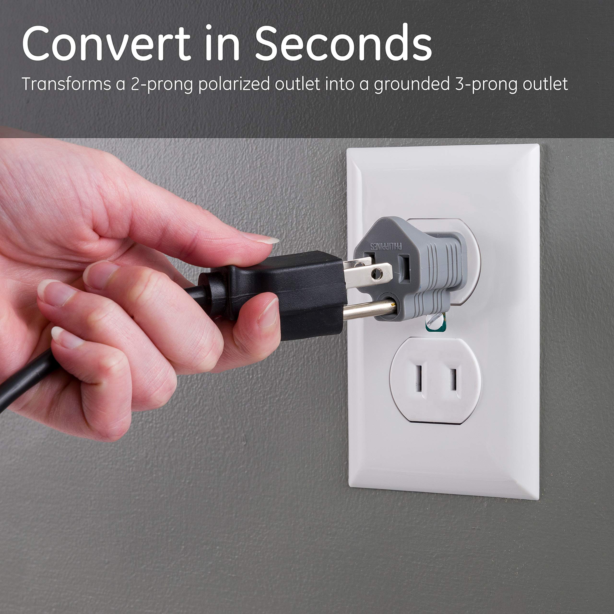 Ge Home Electrical Polarized Grounding Outlet Adapter, Turn 2 Into 3-Prong, 58900, Gray