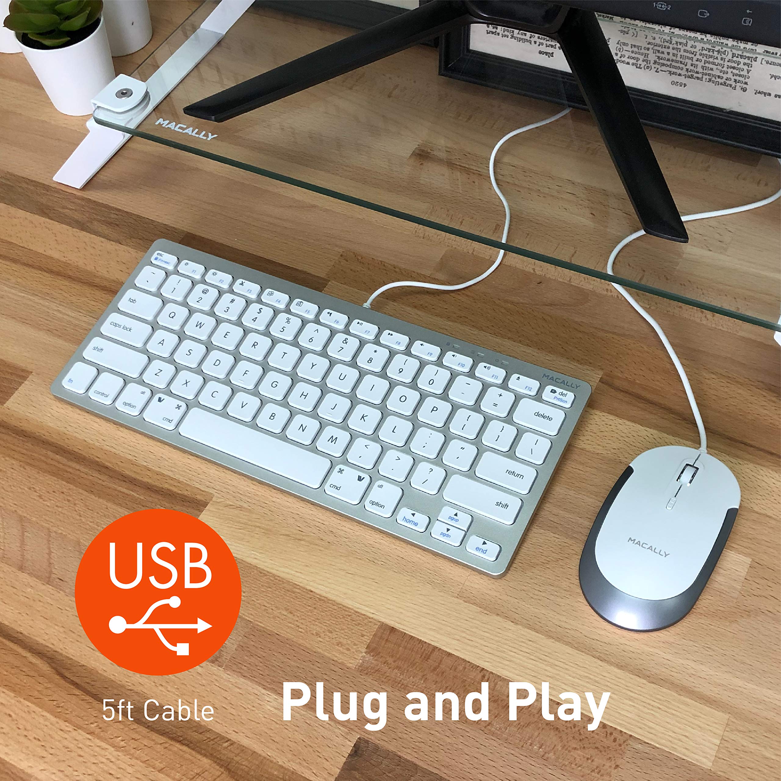 Macally Usb Wired Keyboard And Mouse Combo For Mac And Pc - Save Space With A Compact Small Mac Keyboard And Mouse For Macbook P