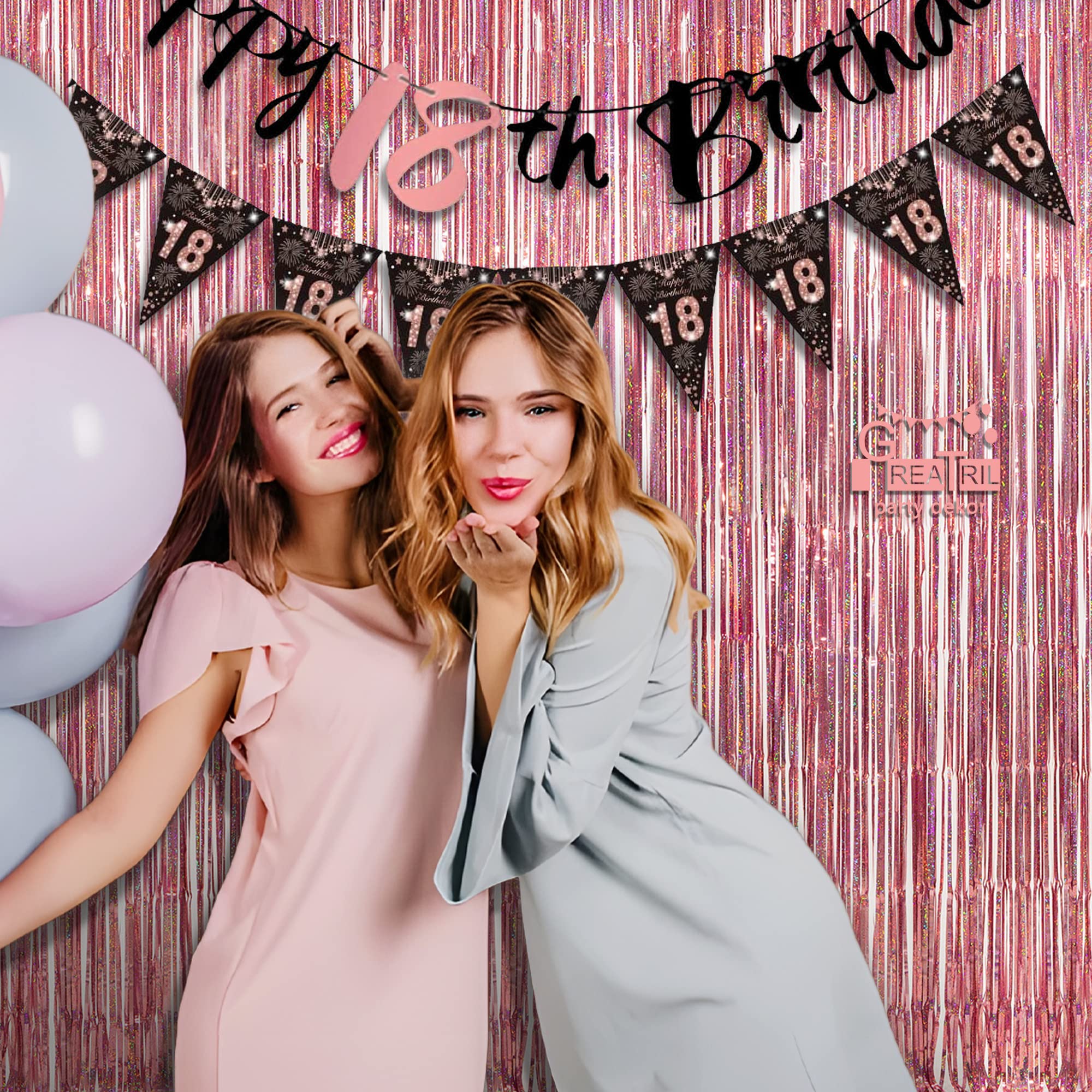 Rose Gold Tinsel Party Backdrop   Greatril Foil Fringe Curtain Party Photo Booth Backdrop For Birthdays Theme Party Decorations