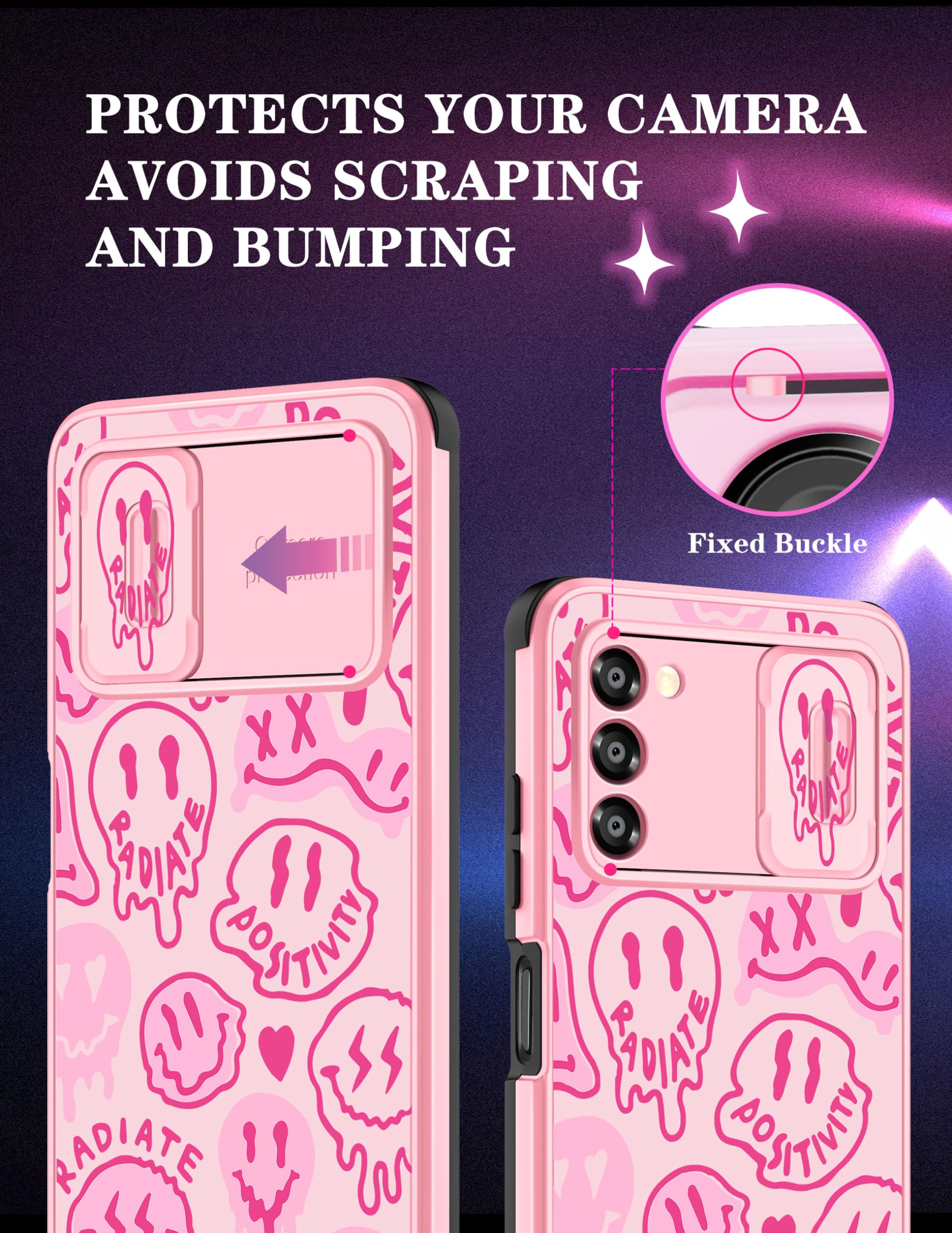 Goocrux For Samsung Galaxy A03S Case Smiley Face For Girls Women Kawaii Cute Pink Girly Phone Cover Preppy Smile Unique Design A