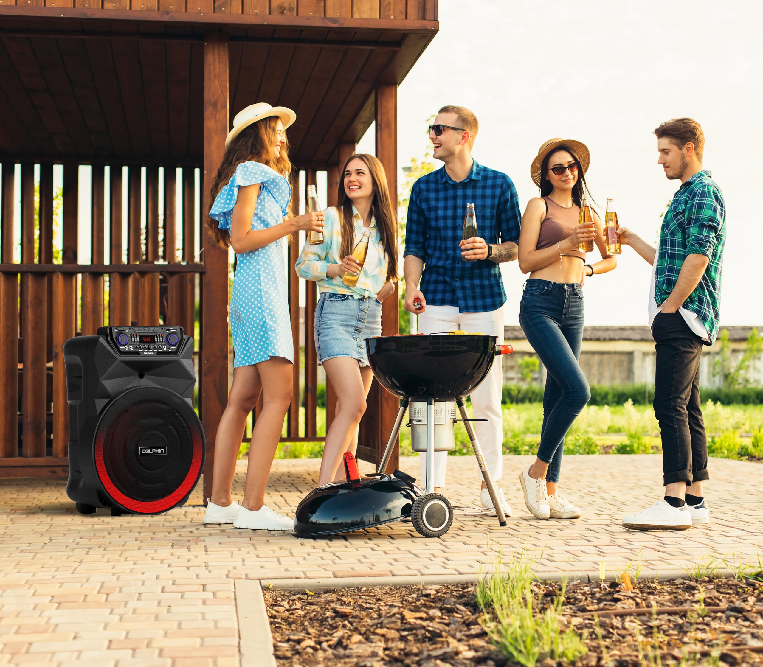 Dolphin Sp 18Rbt 18 Inch Party Bluetooth Speaker   Rechargeable With Deep Bass, High Power, Wireless Microphones, Usb/Sd, Aux & Guitar Inputs, Extended Battery Life, 12V Input