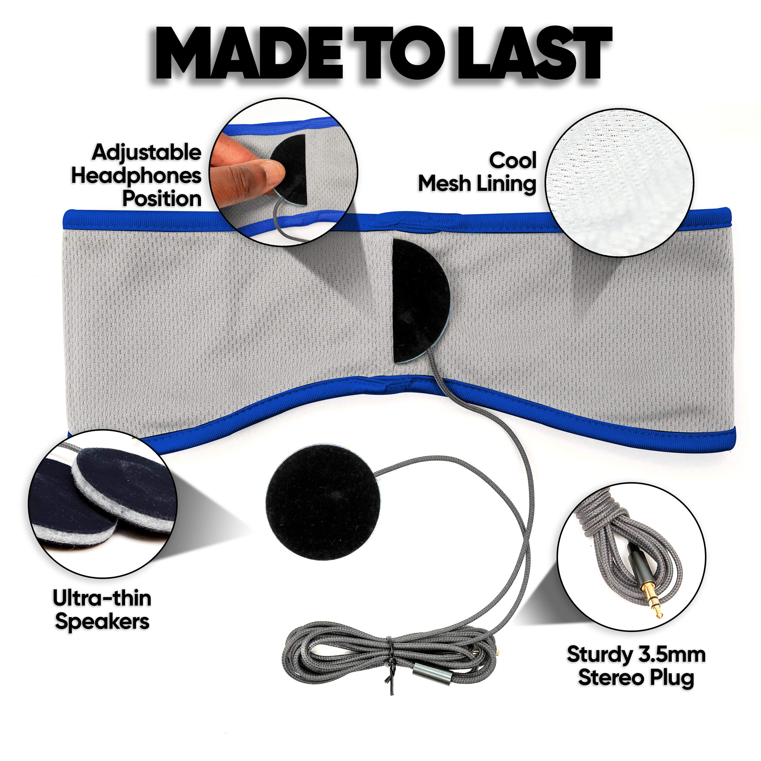 Cozyphones Over The Ear Headband Headphones   Sleep Headphones & Travel Bag, Lycra Cool Mesh Lining And Ultra Thin Speakers   Bl