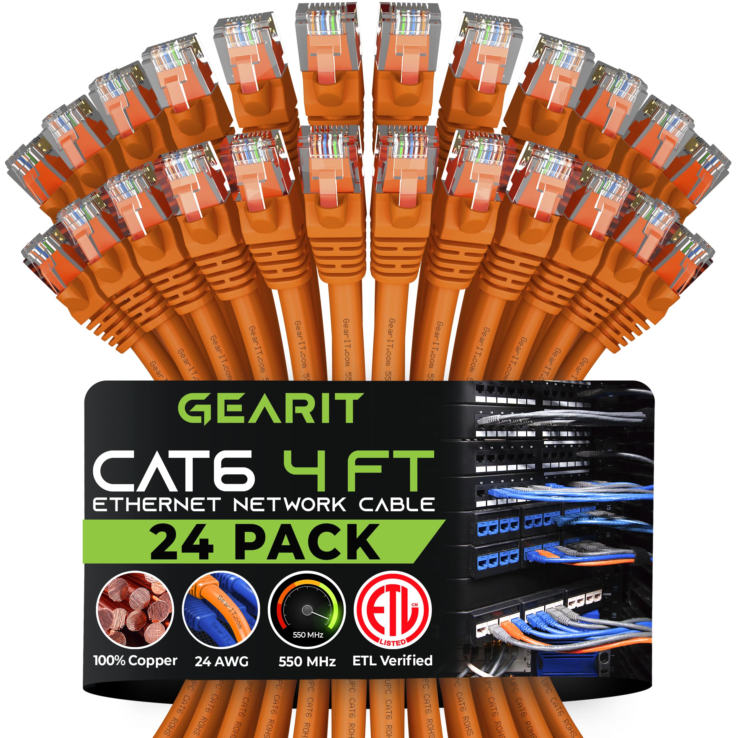 GearIT Cat 6 Ethernet Cable 4 ft (24-Pack) - Cat6 Patch Cable, Cat 6 Patch Cable, Cat6 Cable, Cat 6 Cable, Cat6 Ethernet Cable, 