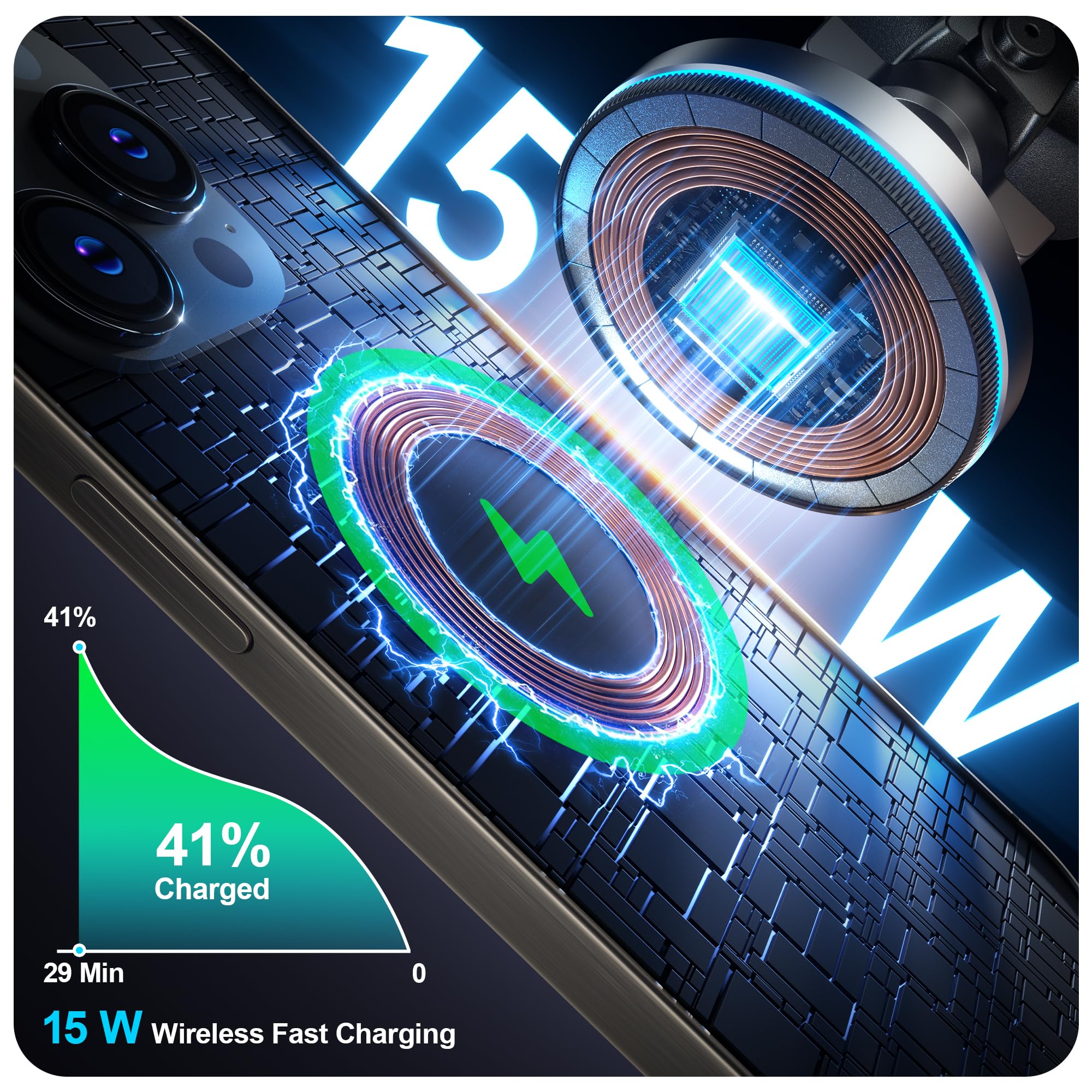 Beser For Magsafe Car Mount Charger, (4.13 Lbf) Large Magnetic, 15W Qi Wireless Charger For Car, Vent/Dashboard, Phone Holder Fo