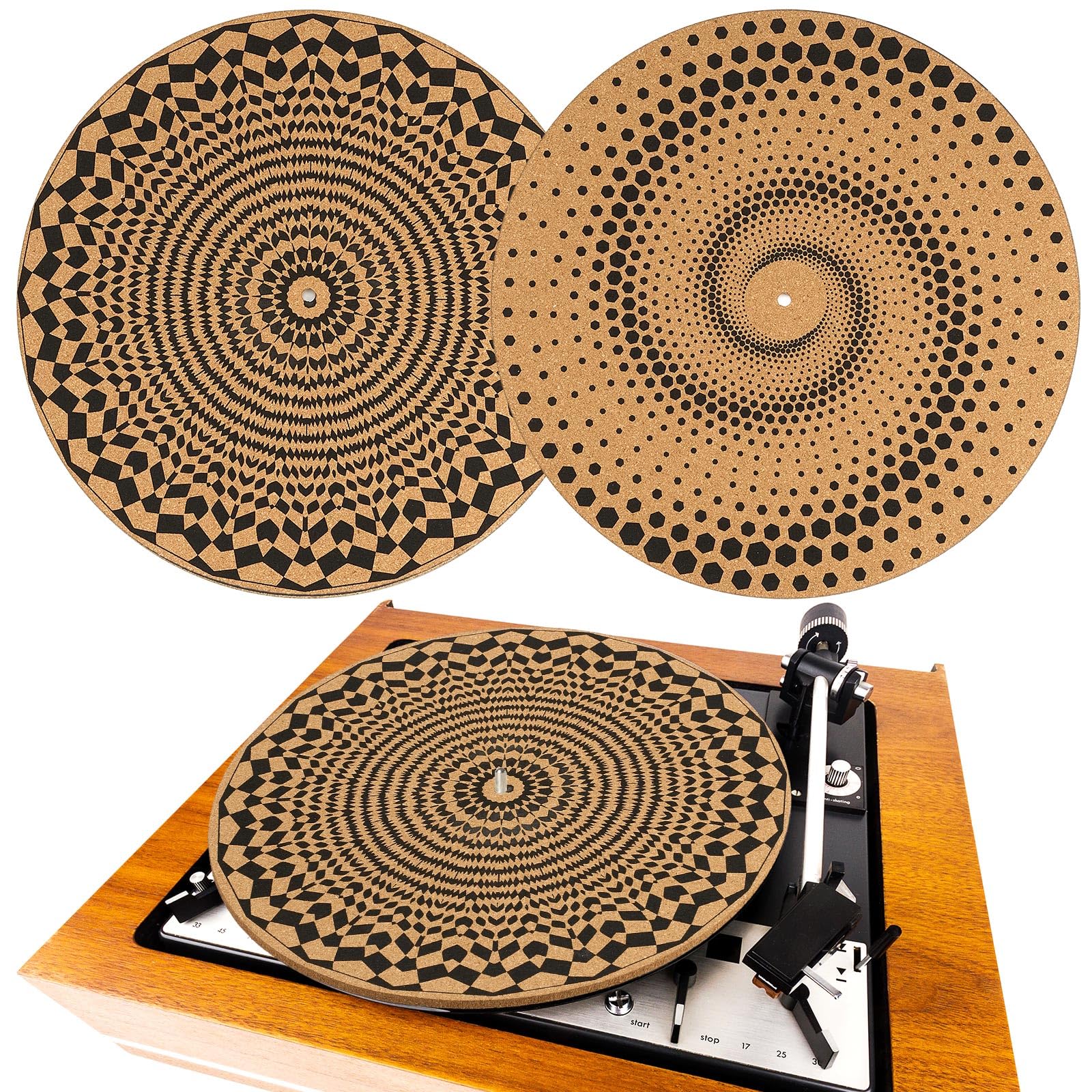 Briwooody 2 Pcs Cork Turntable Mat/3mm Thick for Better Sound Support on 11.8 Inches Vinyl LP Record Player Turntable Slipmat Ps