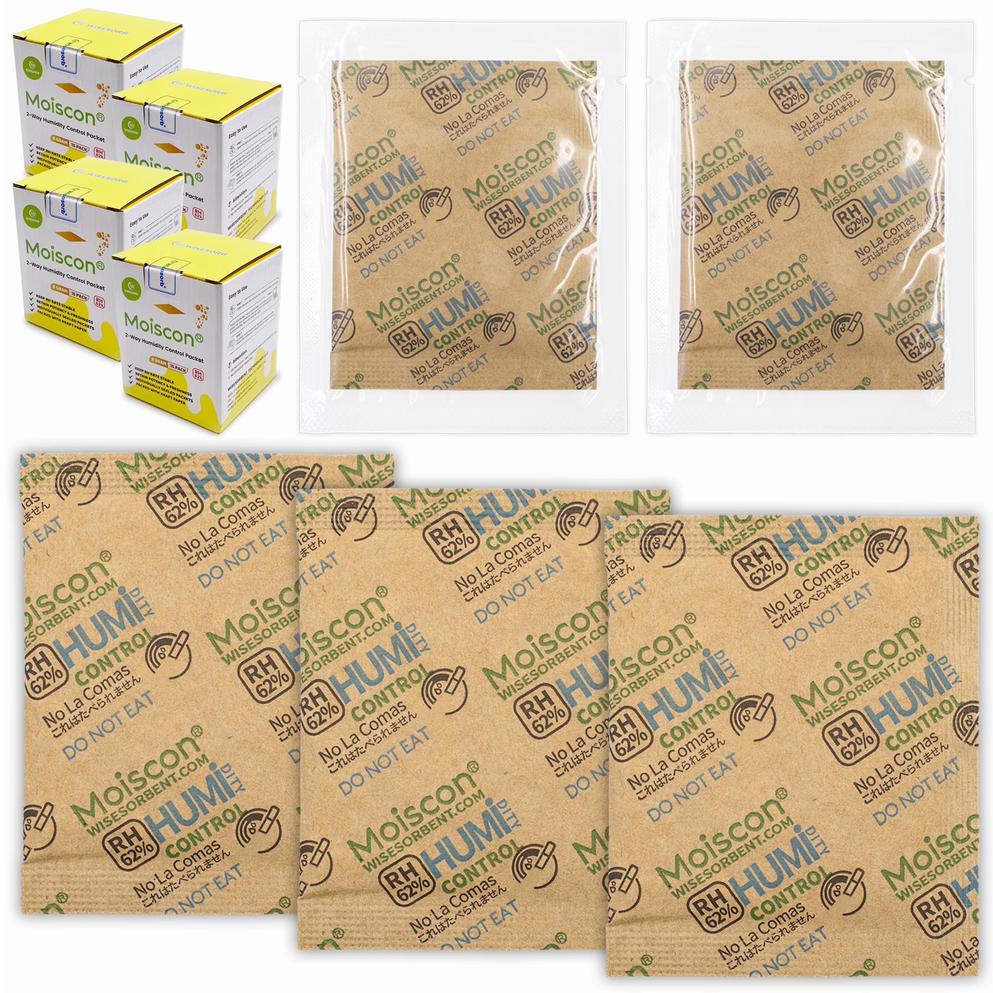 Wisesorb 60 Pack 62% Rh 8 Gram Two Way Humidity Control Packs For Storing 1 Oz Herb, Size 8 Moisture Control Packets Individuall