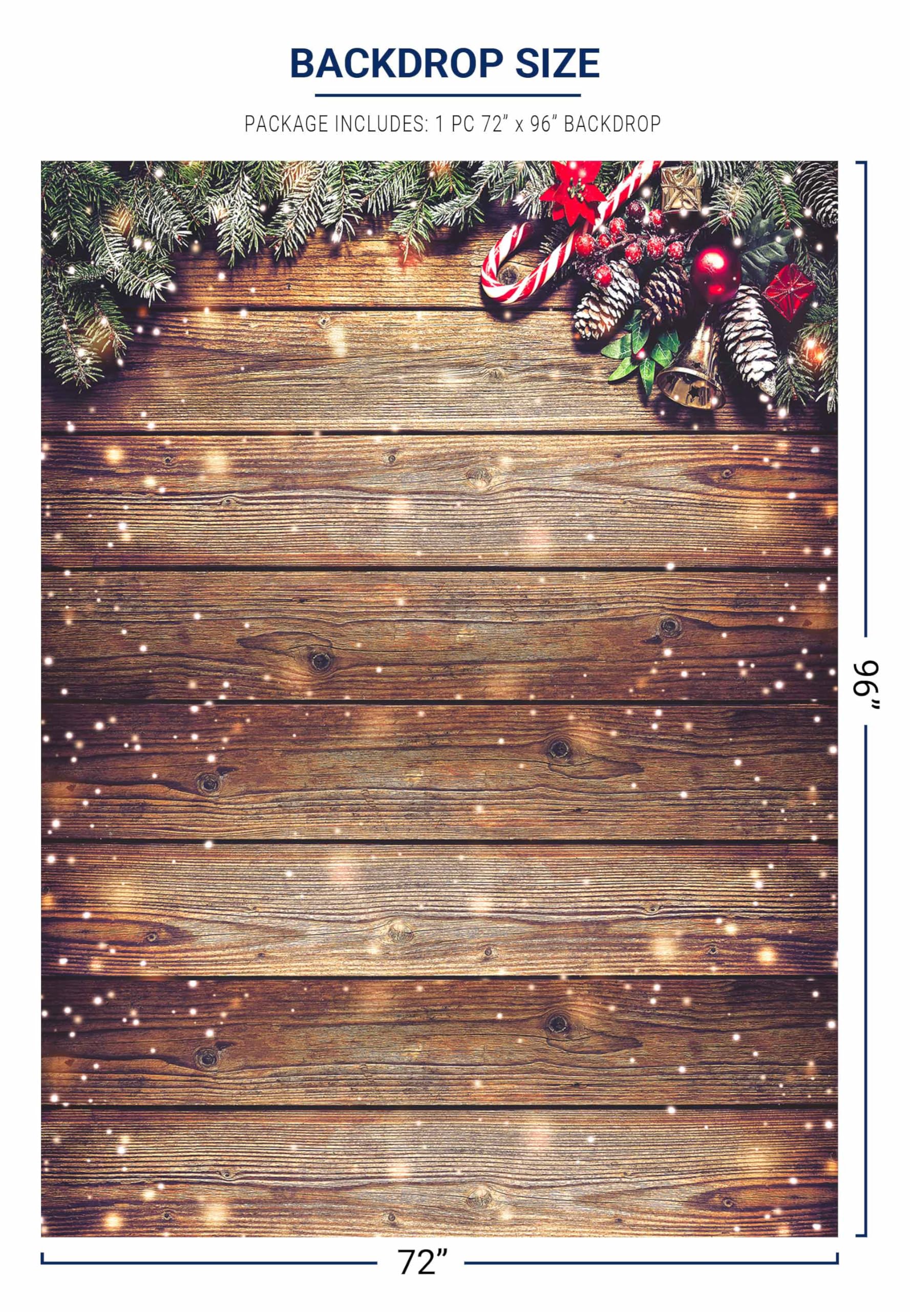 Allenjoy 6X8ft Snowflake Gold Glitter Christmas Backdrop, Soft Vinyl, Brown - Rustic Barn Wooden Floor for Kids Photo Studio Props