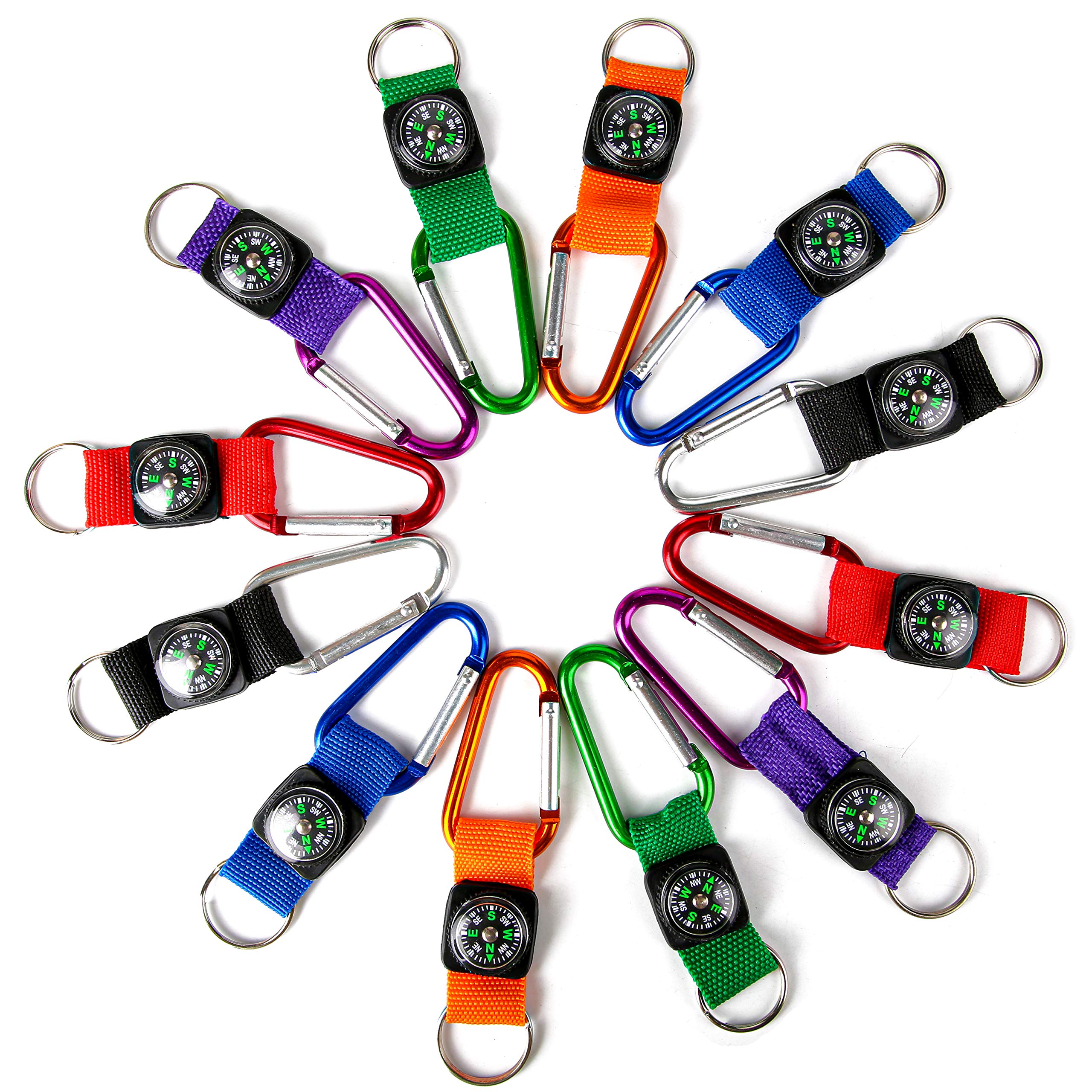 Proloso Colorful Carabiner Compass Keychain Belt Clips Kids Toys Prizes Outdoors Adventure Party Favors 20 Pcs