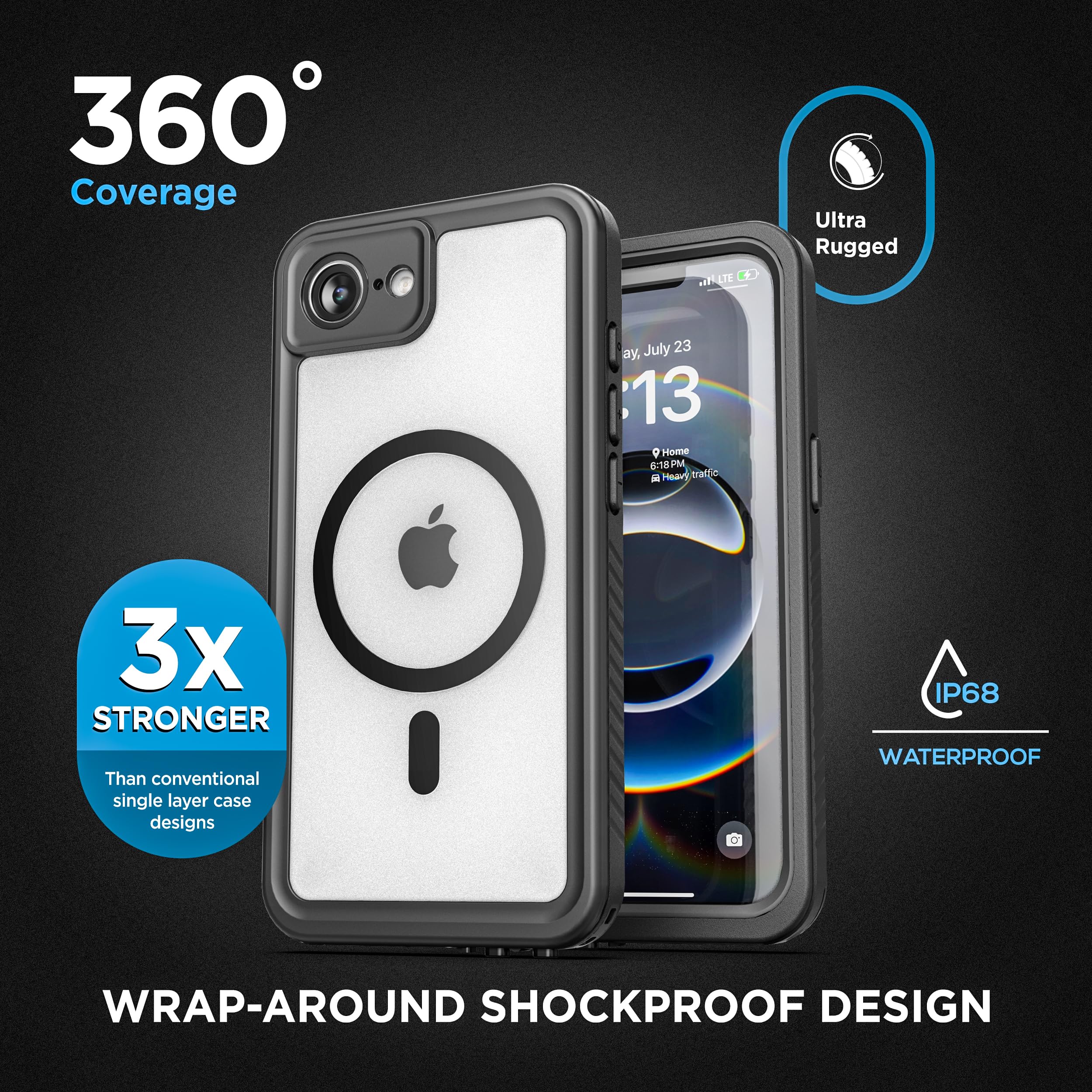 Encased For Iphone 16E Waterproof Case (2025) Full-Body Protective Phone Case With Built-In Screen Protector And Port Cover (Mag