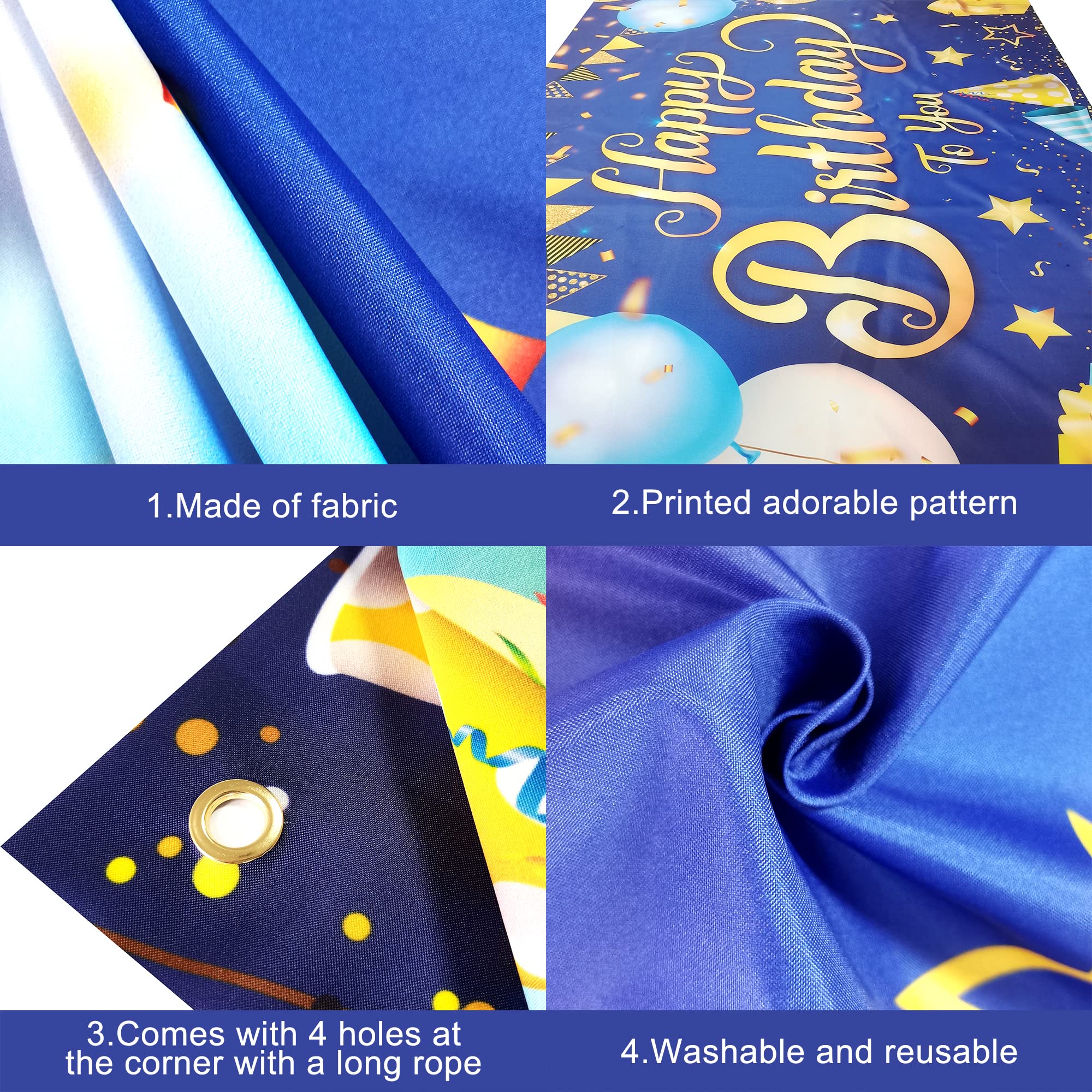 Katchon, Xtralarge Blue And Gold Happy Birthday Banner   72X44 Inch | Gold Happy Birthday Backdrop | Happy Birthday Backdrop Blu