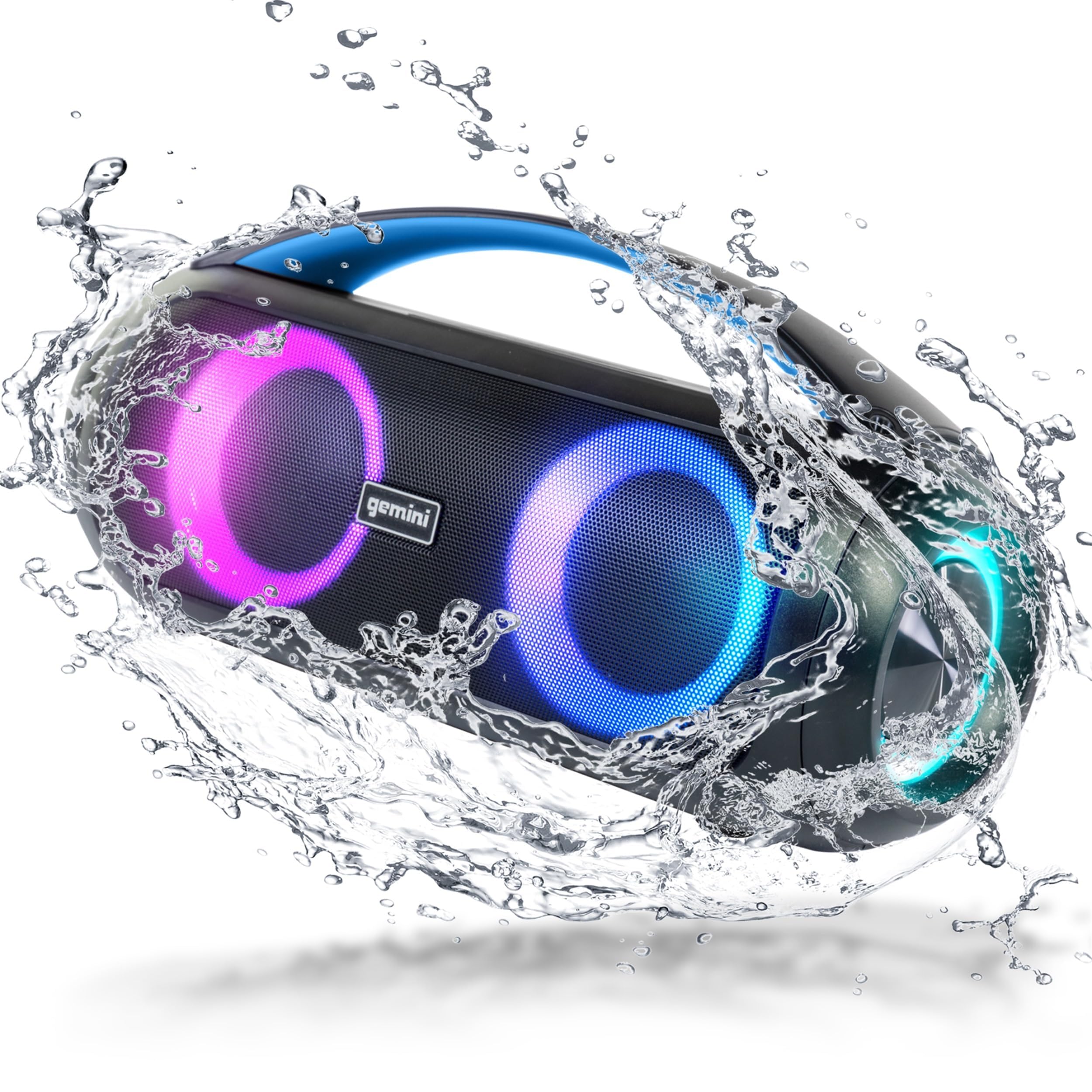 Gemini Sound Ggo 230L 50W Bluetooth Speaker Boombox: Portable Wireless Ipx5 Waterproof Speaker With Fm Radio, Led Party Lighting, Power Bank, And Long Lasting Rechargeable Battery