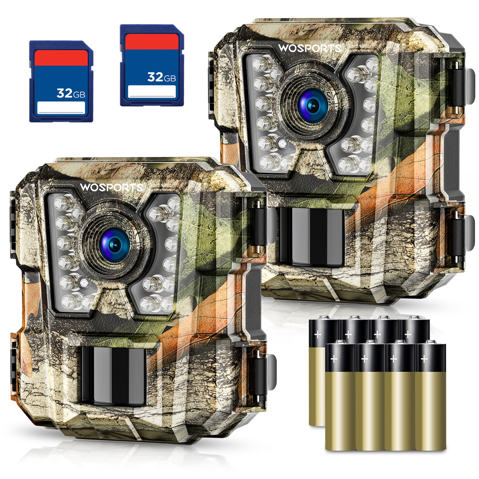 WOSPORTS Mini Trail Camera 2 Pack, 24MP 1080P HD Game Camera with SD Card and 8AA Batteries, Fast Trigger Time Infrared Night Vi