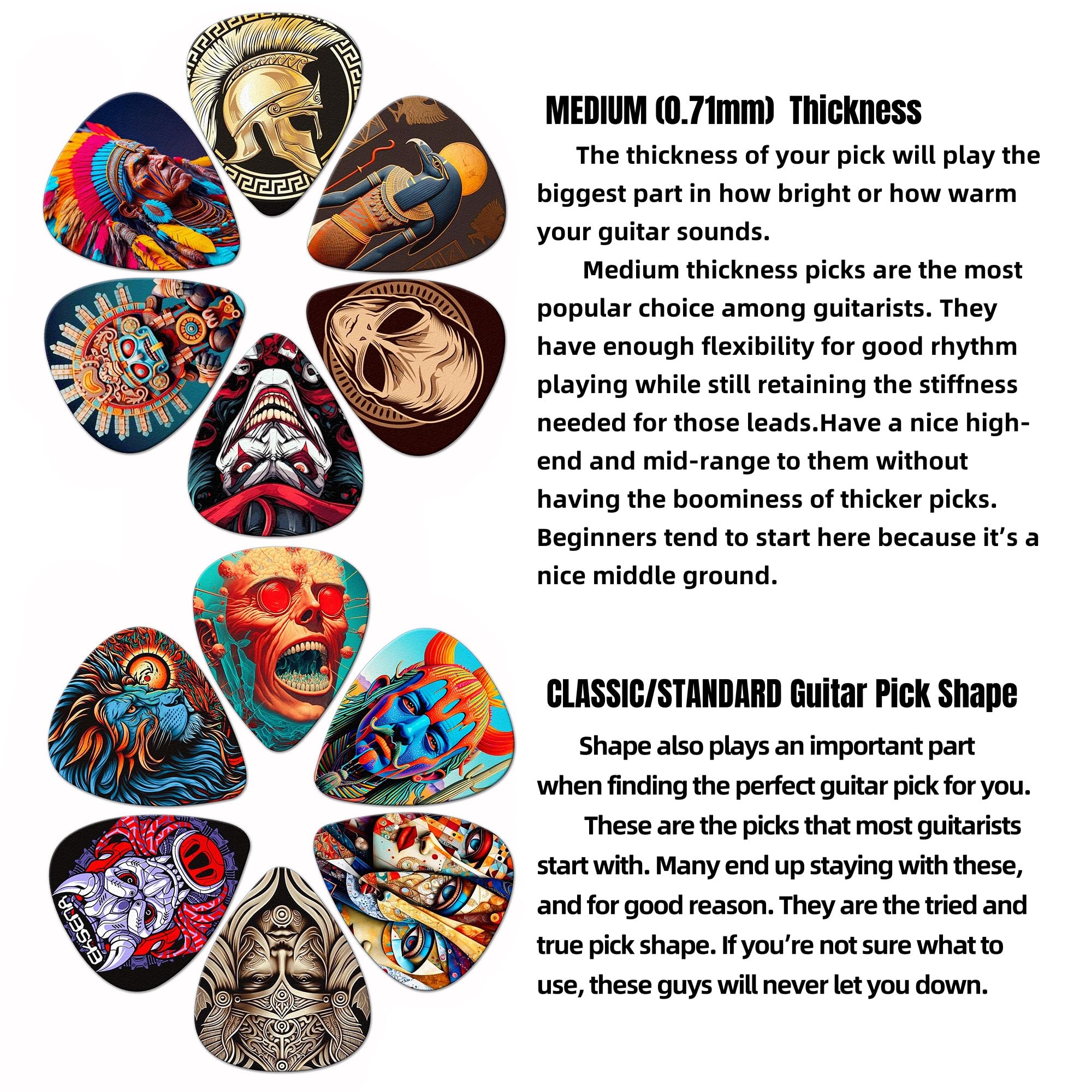 Guitar Picks,24 Pack Guitar Pick Medium Thickness,Guitar Picks Variety Pack For Electric Acoustic Guitar, Bass, Ukulele (Mix 11)