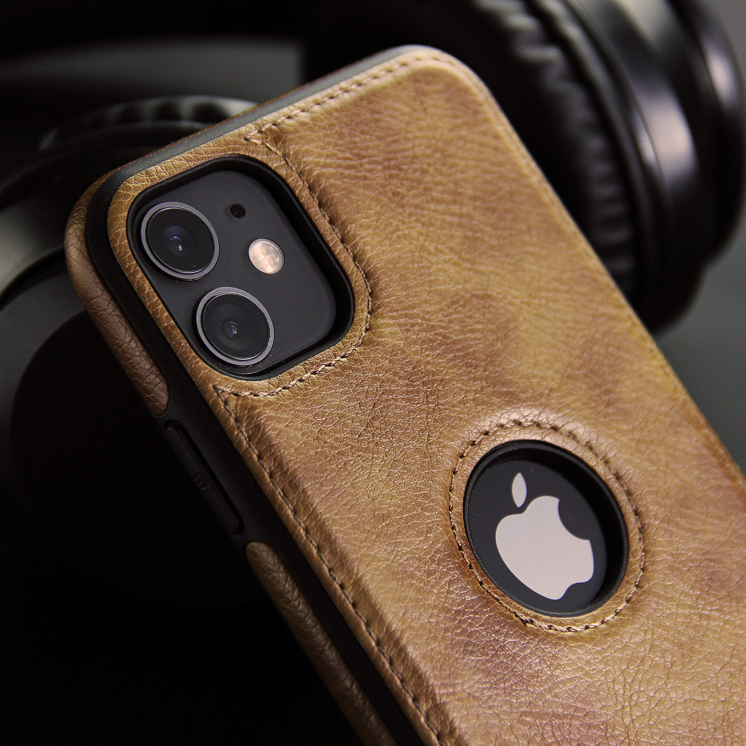 Topsem Retro Leather Case For Iphone 11 Anti Knock Back Cover Soft Tpu Business Shell Phone Case (Brown, For Iphone 11)