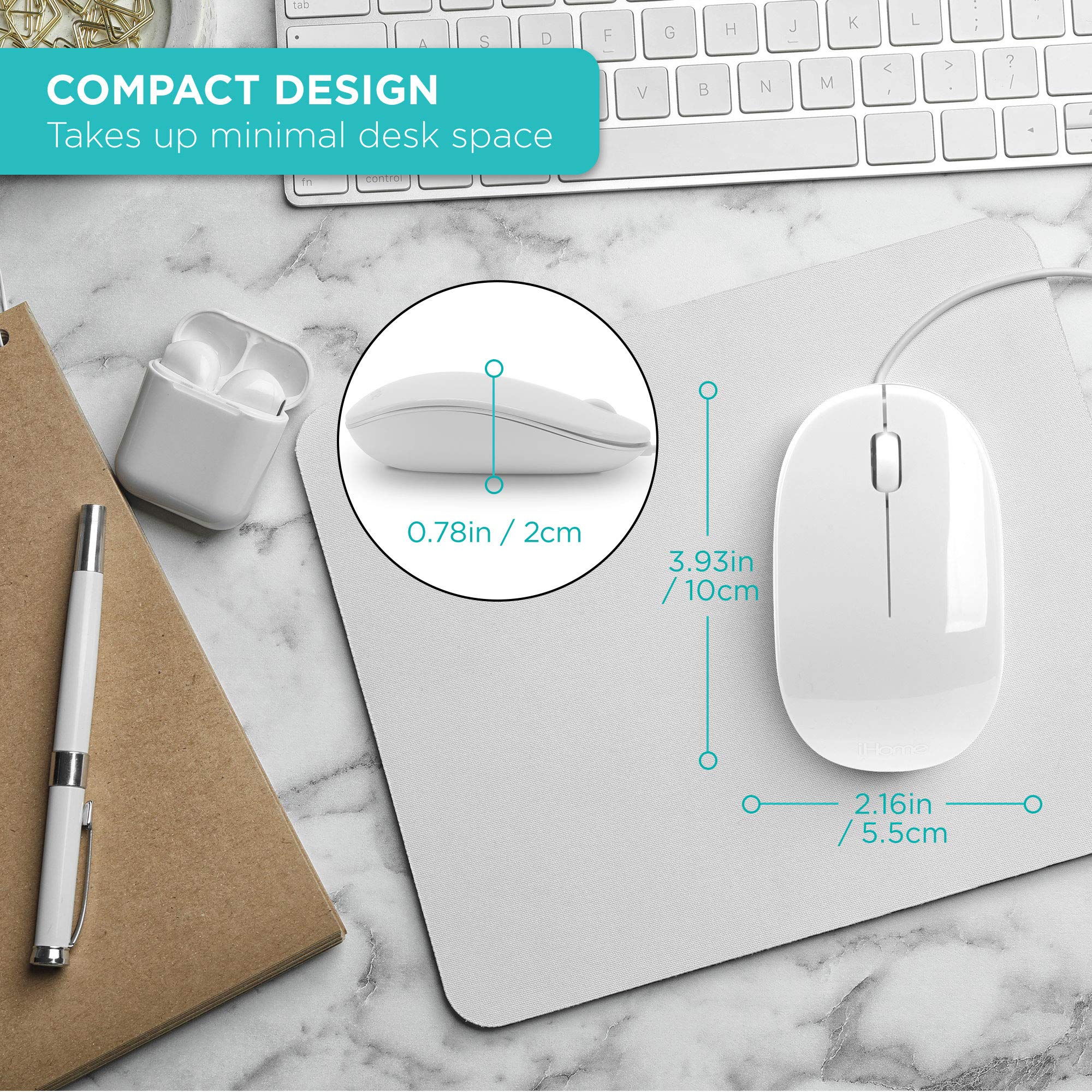 Ihome Wired Mac Mouse With Scroll Wheel, 3 Buttons, 1600 Dpi, Laptops And Computers, Slim And Compact, Right Or Left Hand Use, W