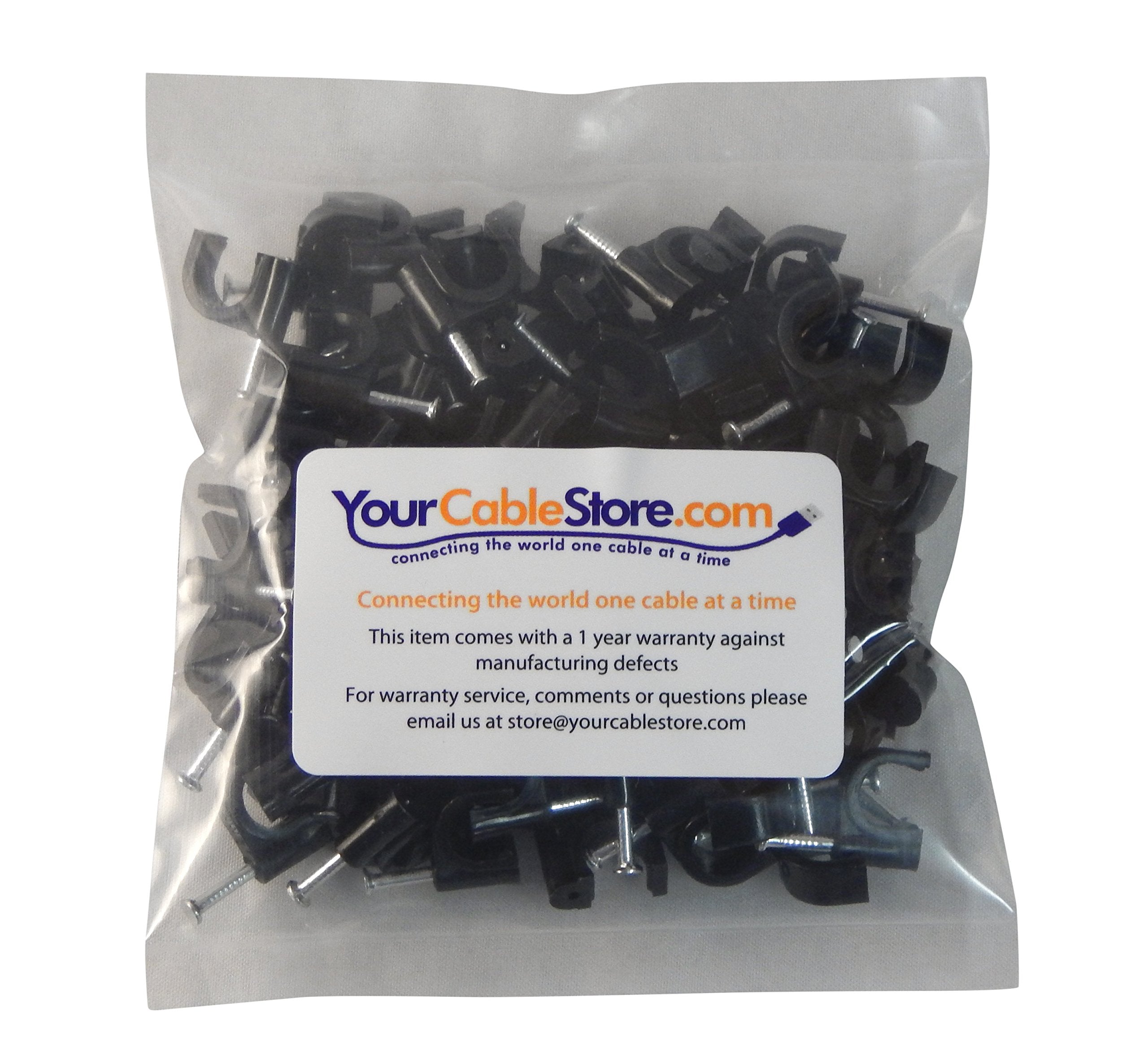 Your Cable Store RG6 Cable Clips Nail-in Fastener 8mm Black 100 Pack