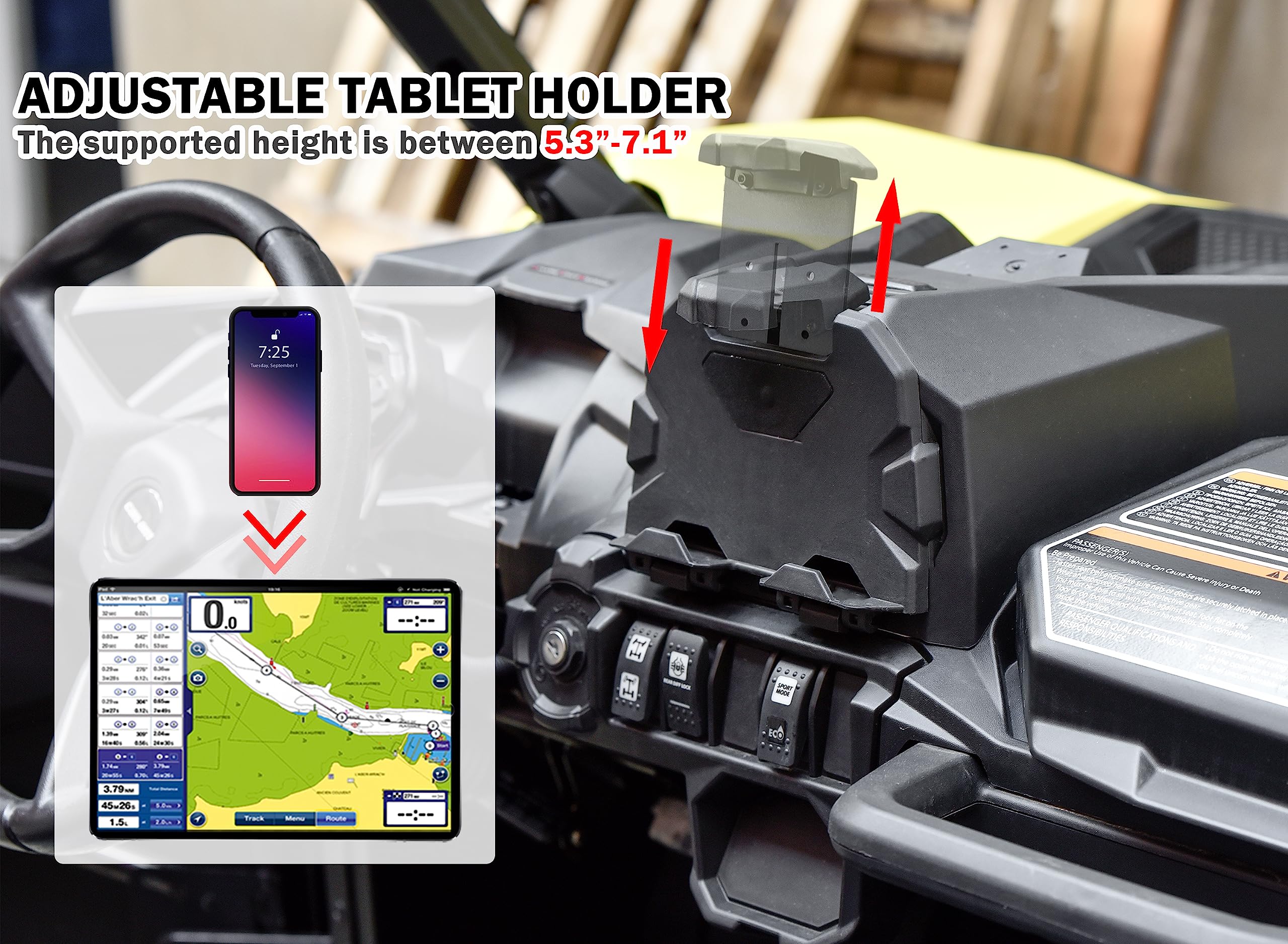 Sautvs Portable Electronic Device Mount, Adjustable Tablet Phone Holder For Can Am Maverick Sport, Trail, Commander (Replace #71