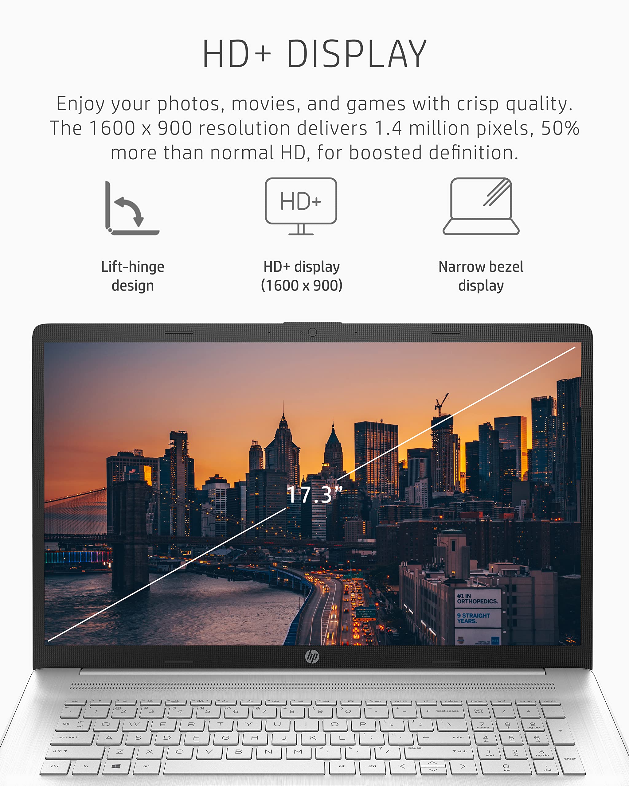 Hp 17 Laptop Pc, Amd Ryzen 3 5300U, 4 Gb Ram, 256 Gb Ssd, 17.3'' Hd+ Display, Windows 11 Home, Wi Fi & Bluetooth Combo, Long Bat