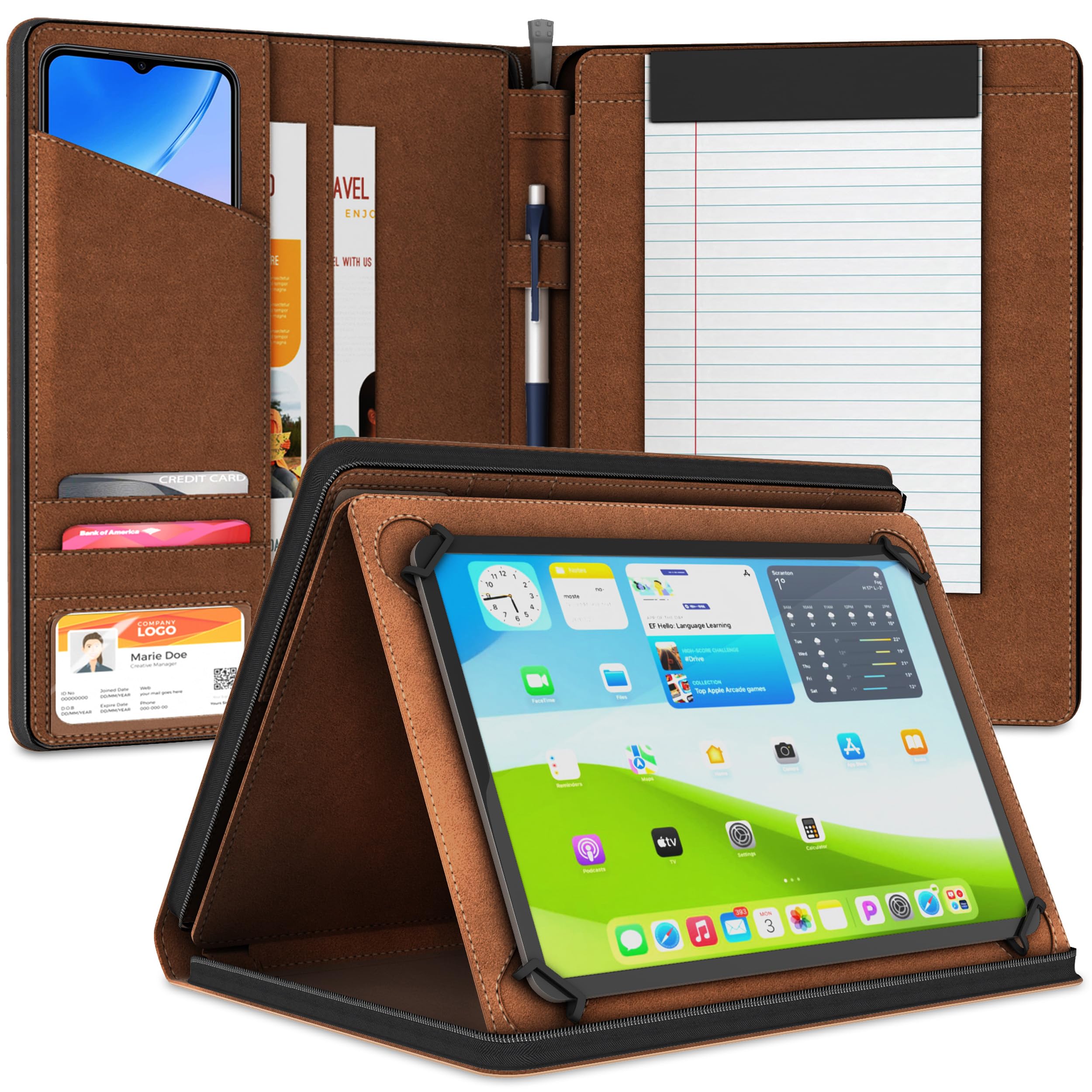 Khomo Universal Padfolio Case   Portfolio Organizer For Tablet 8.5 Up To 11 Inch  Pu Leather Notebook Pad Holder Folder For Ipad